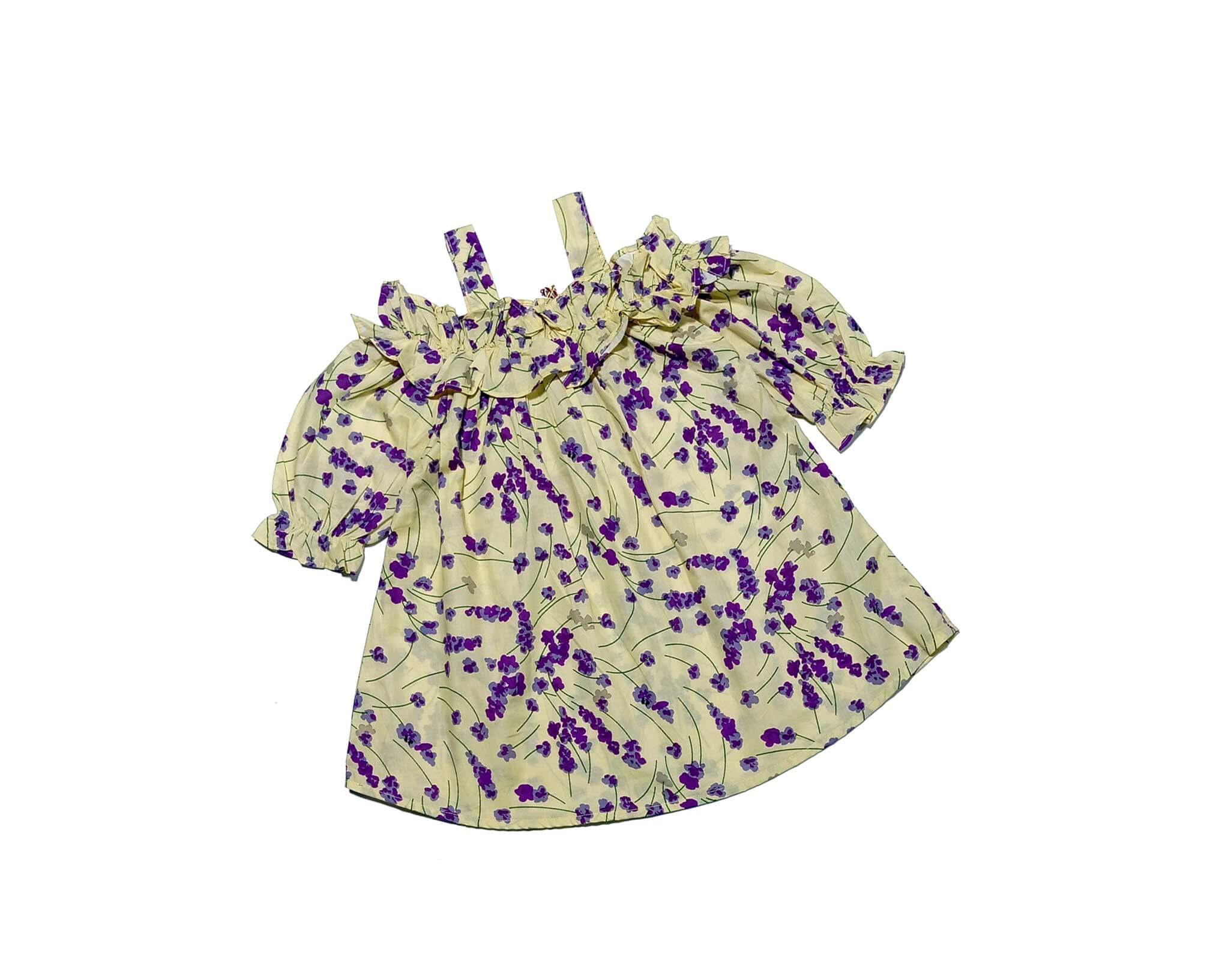 Purple Lillys Frill Body Cotton Short Top -Lime Yellow