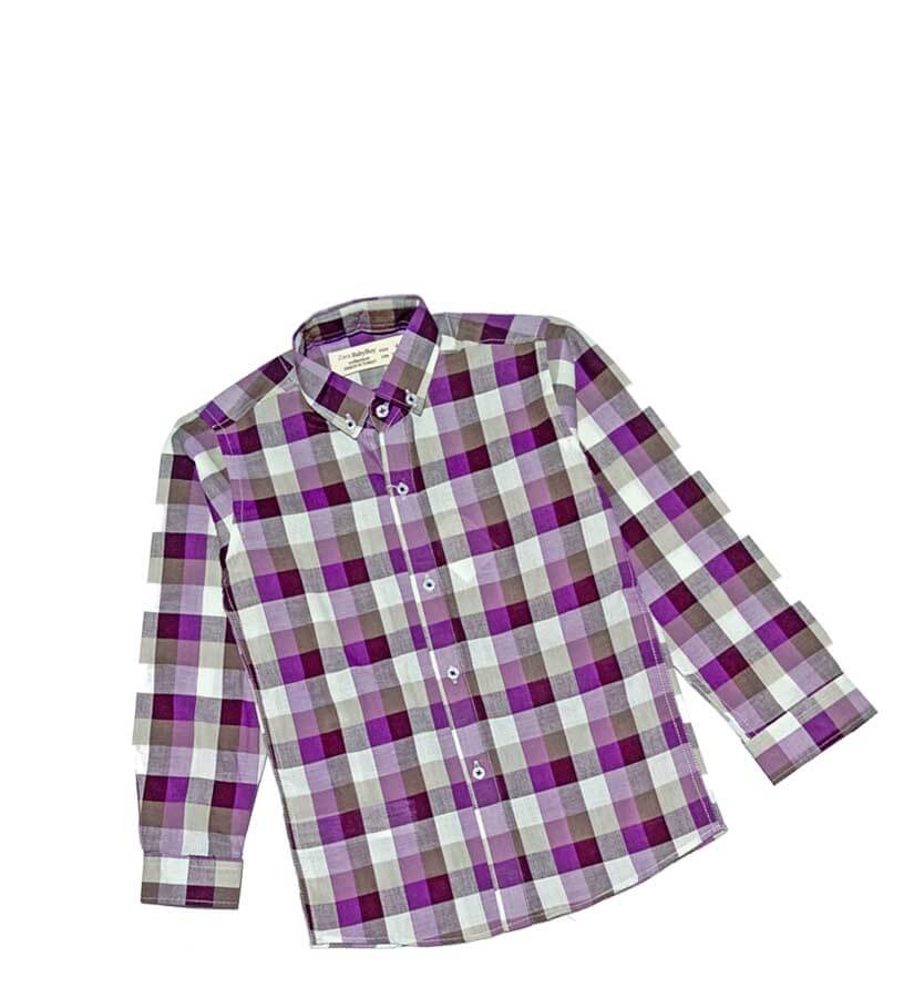 Purple Checkered Long Sleeve Casual-Shirt-1