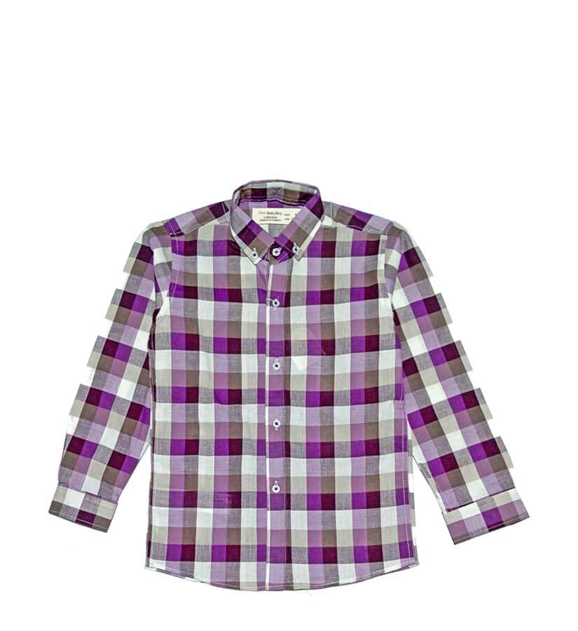 Purple Checkered Long Sleeve Casual-Shirt