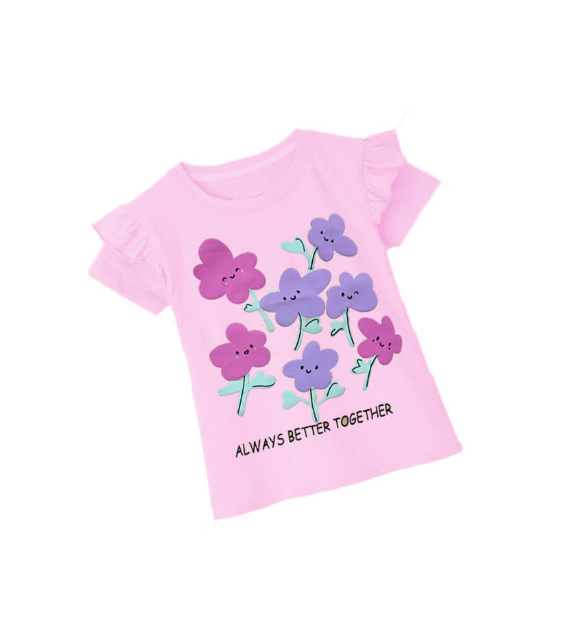 Purple Flowers Always Better Frill Tee-Baby Pink