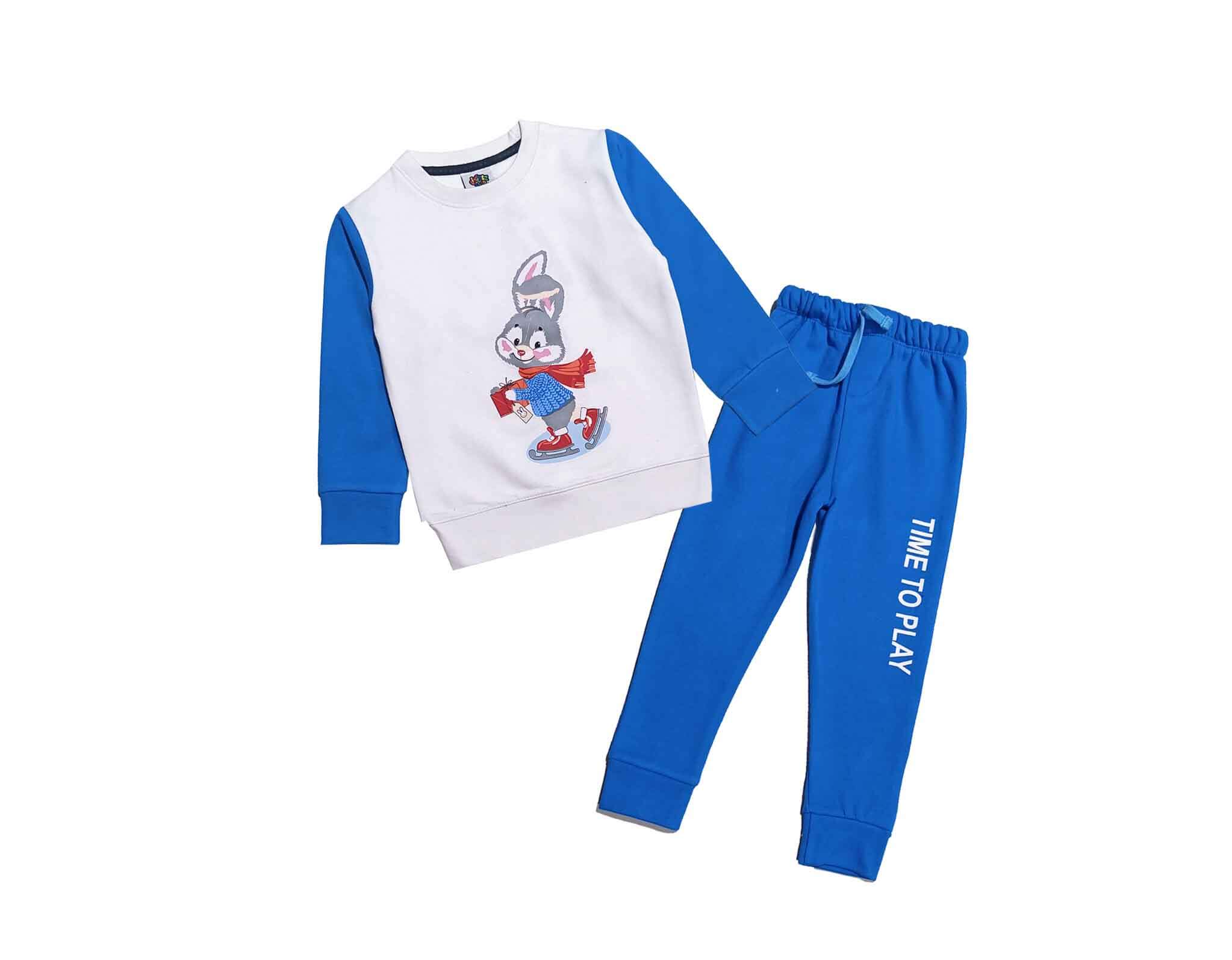 Rabbit Time to Play Fleece Tracksuit - White &amp; Blue