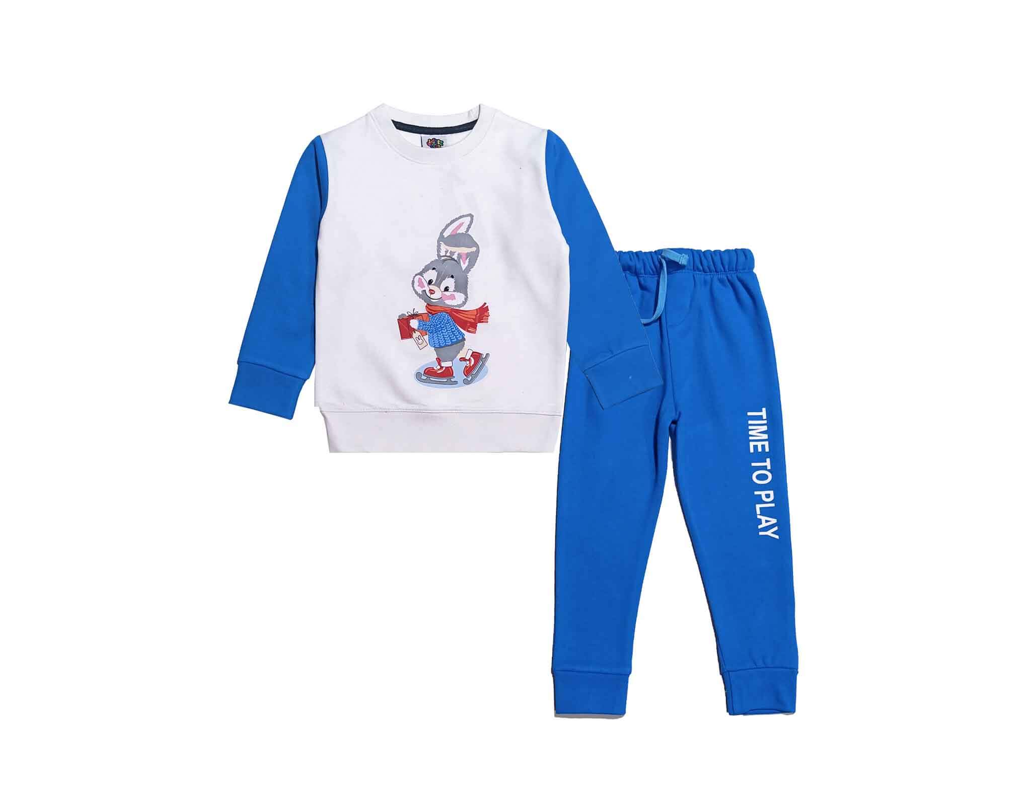 Rabbit Time to Play Fleece Tracksuit - White &amp; Blue