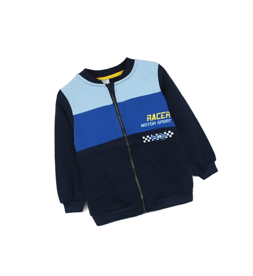 Racer Moter Sport Fleece Zipper Jacket -Navy Blue
