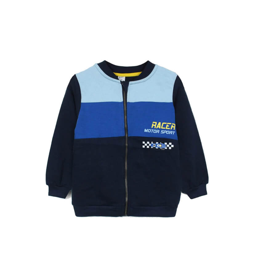 Racer Moter Sport Fleece Zipper Jacket -Navy Blue