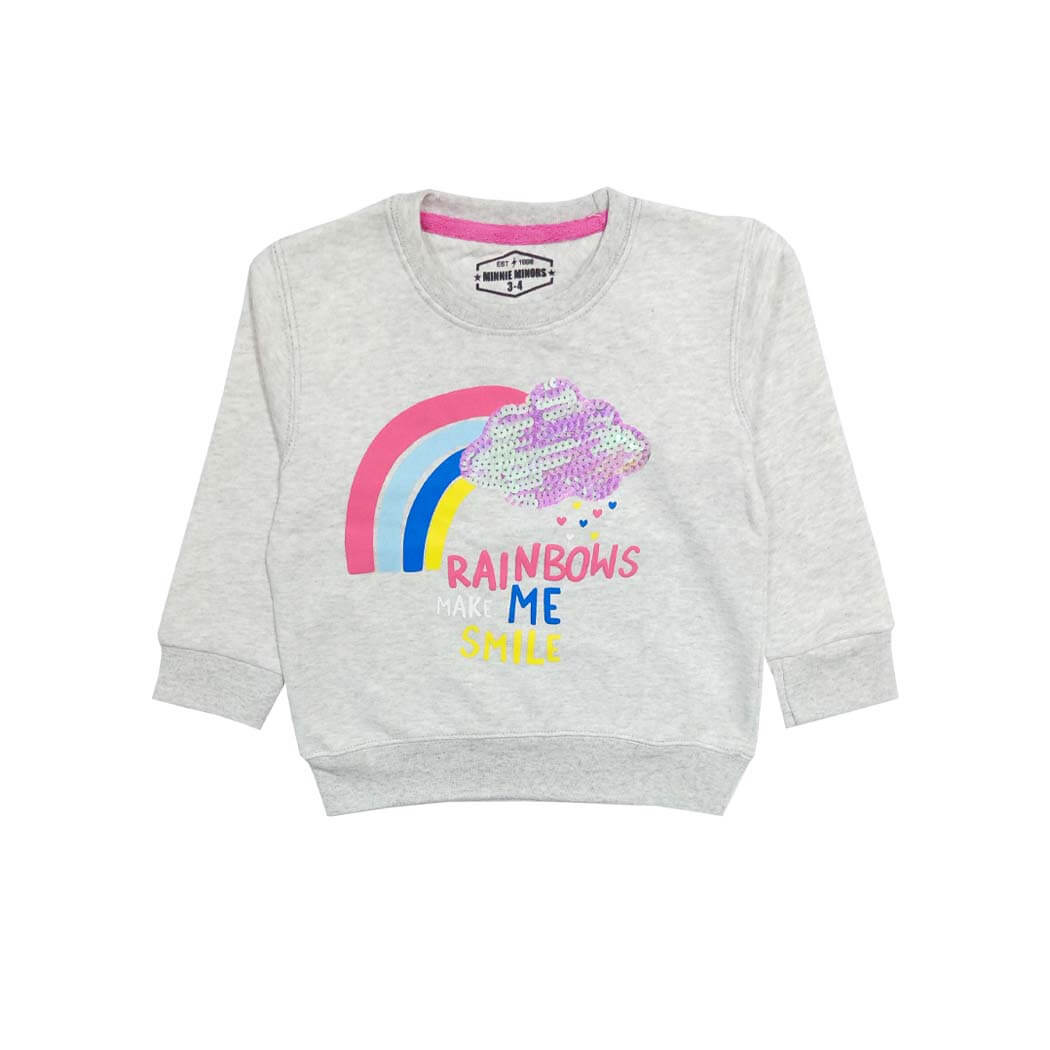 Rainbow Make Me Smile Sequence Sweatshirt - Gray