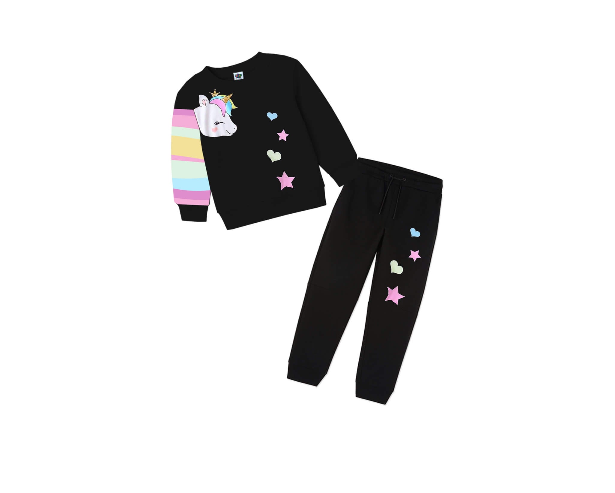 Rainbow Shining Unicorn Fleece Tracksuit - Black