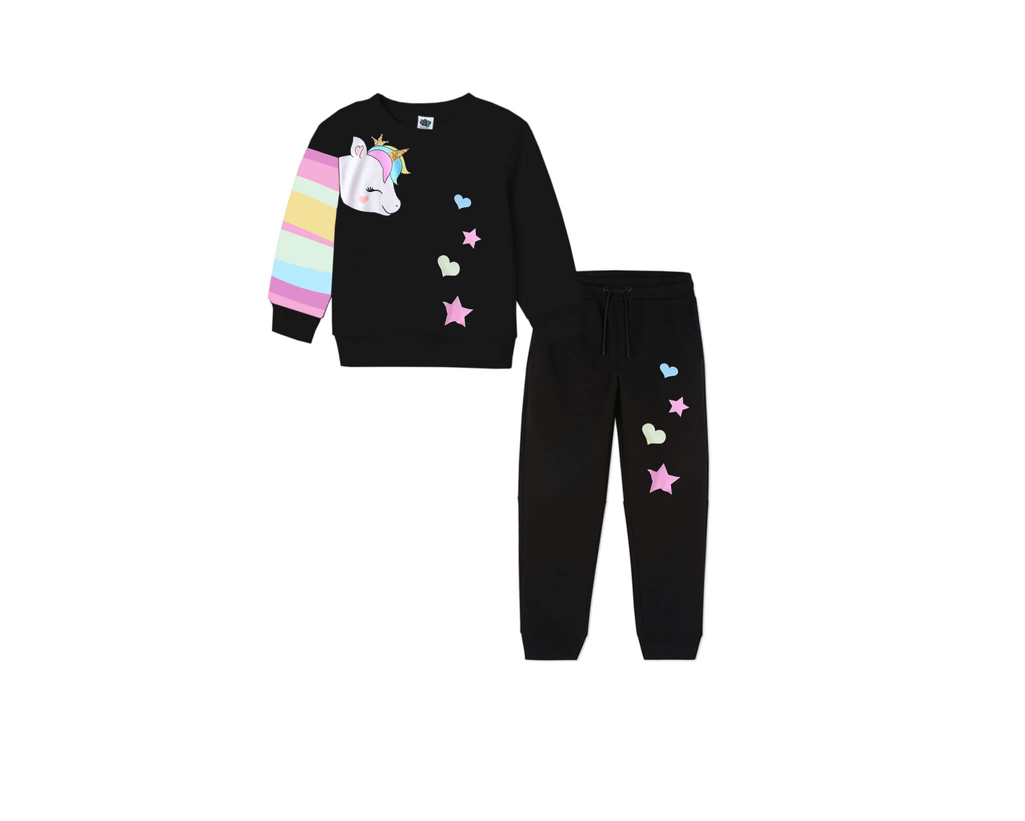 Rainbow Shining Unicorn Fleece Tracksuit - Black