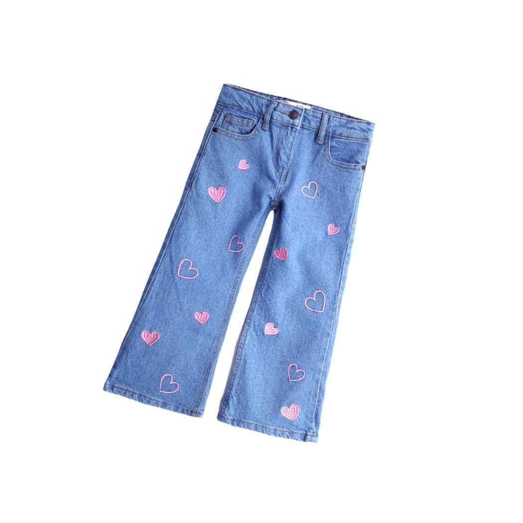 Raining Hearts Flapper Denim Pant-Sky-Blue