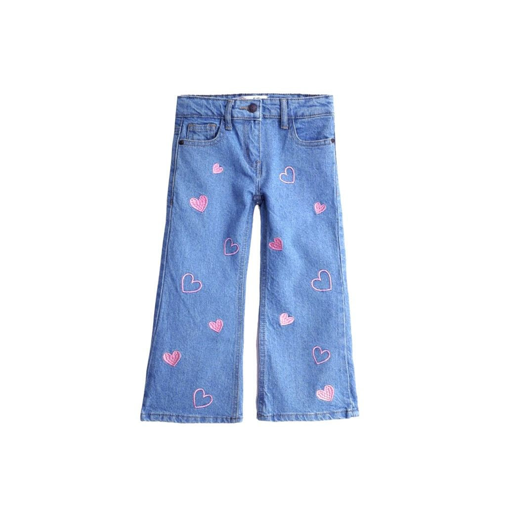 Raining Hearts Flapper Denim Pant-Sky-Blue