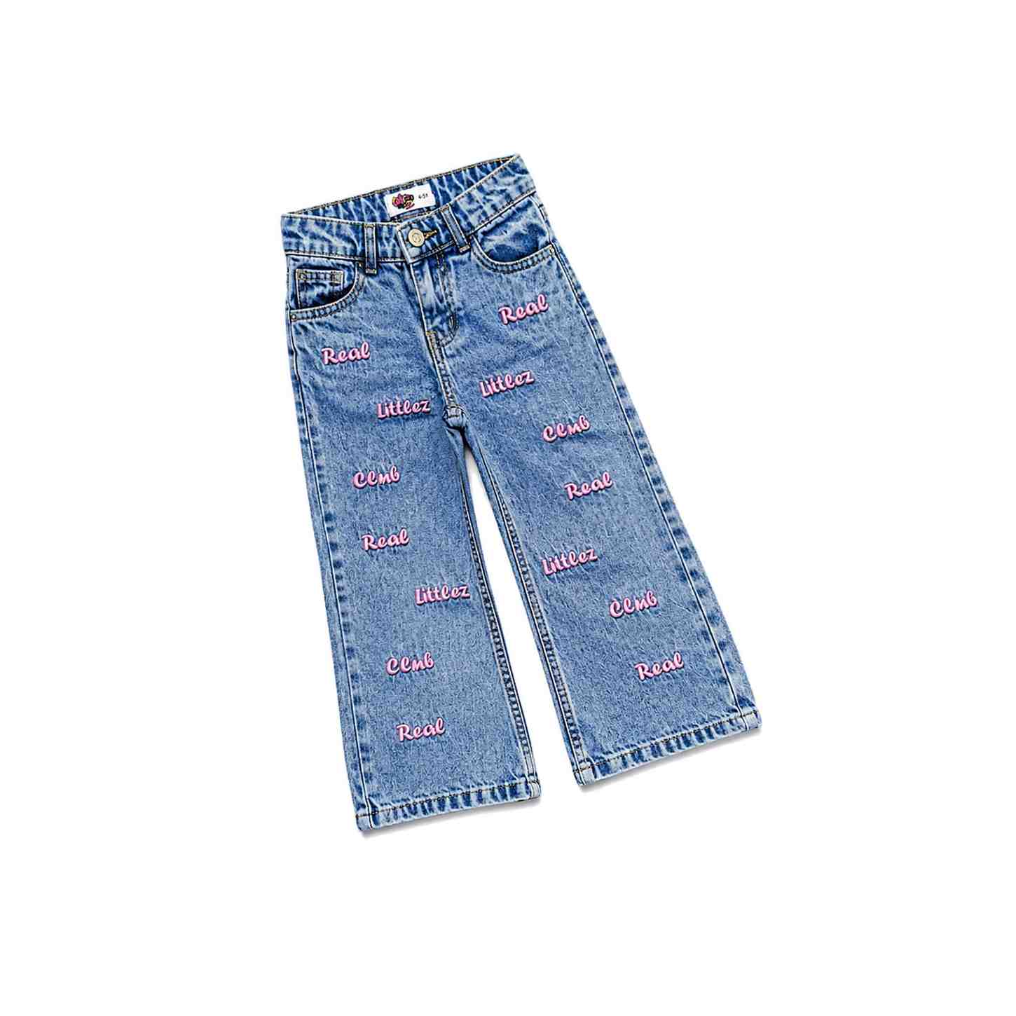 Real Littlez Club Embroidered Denim Pant - Ice Blue-1