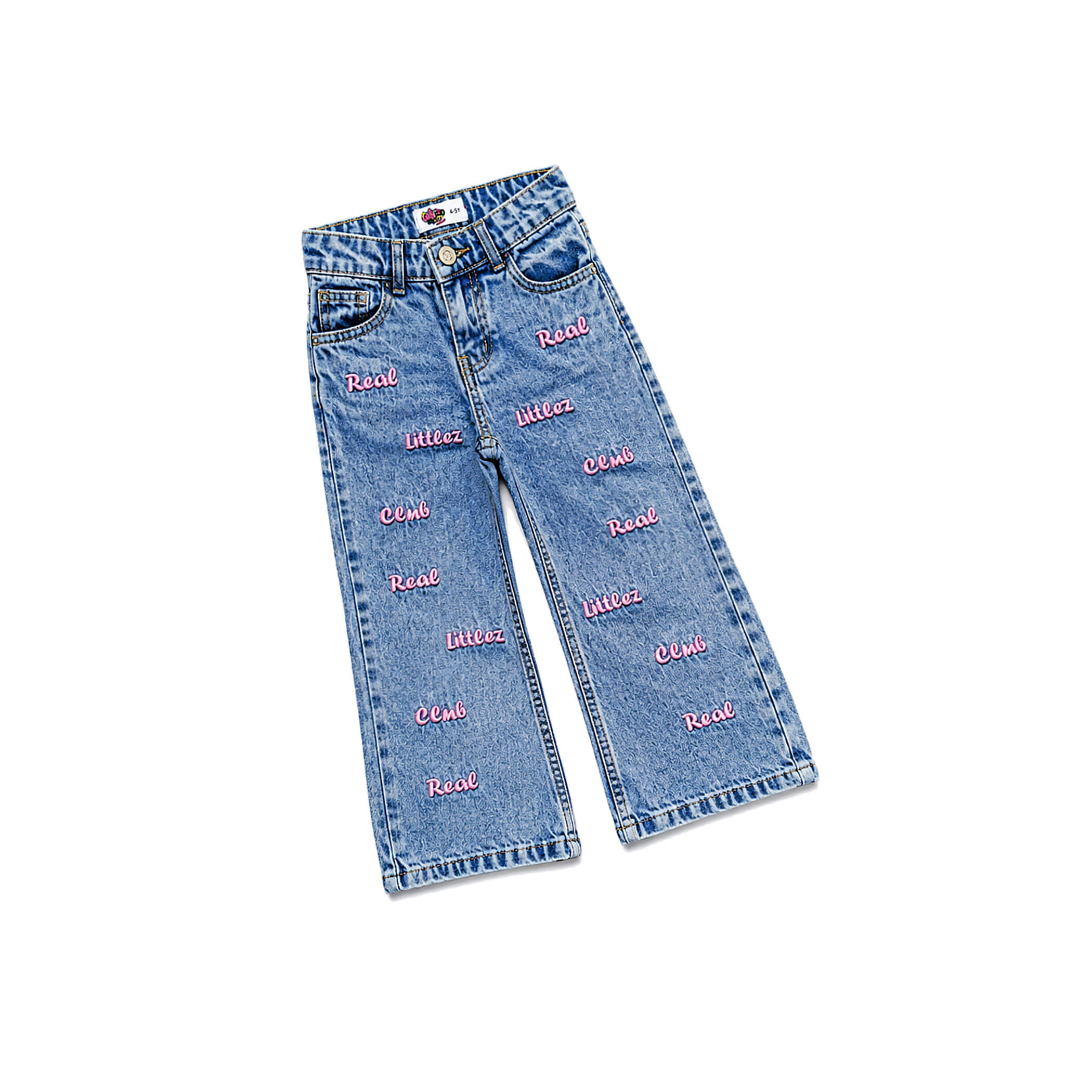 Real Littlez Club Embroidered Denim Pant - Ice Blue-1