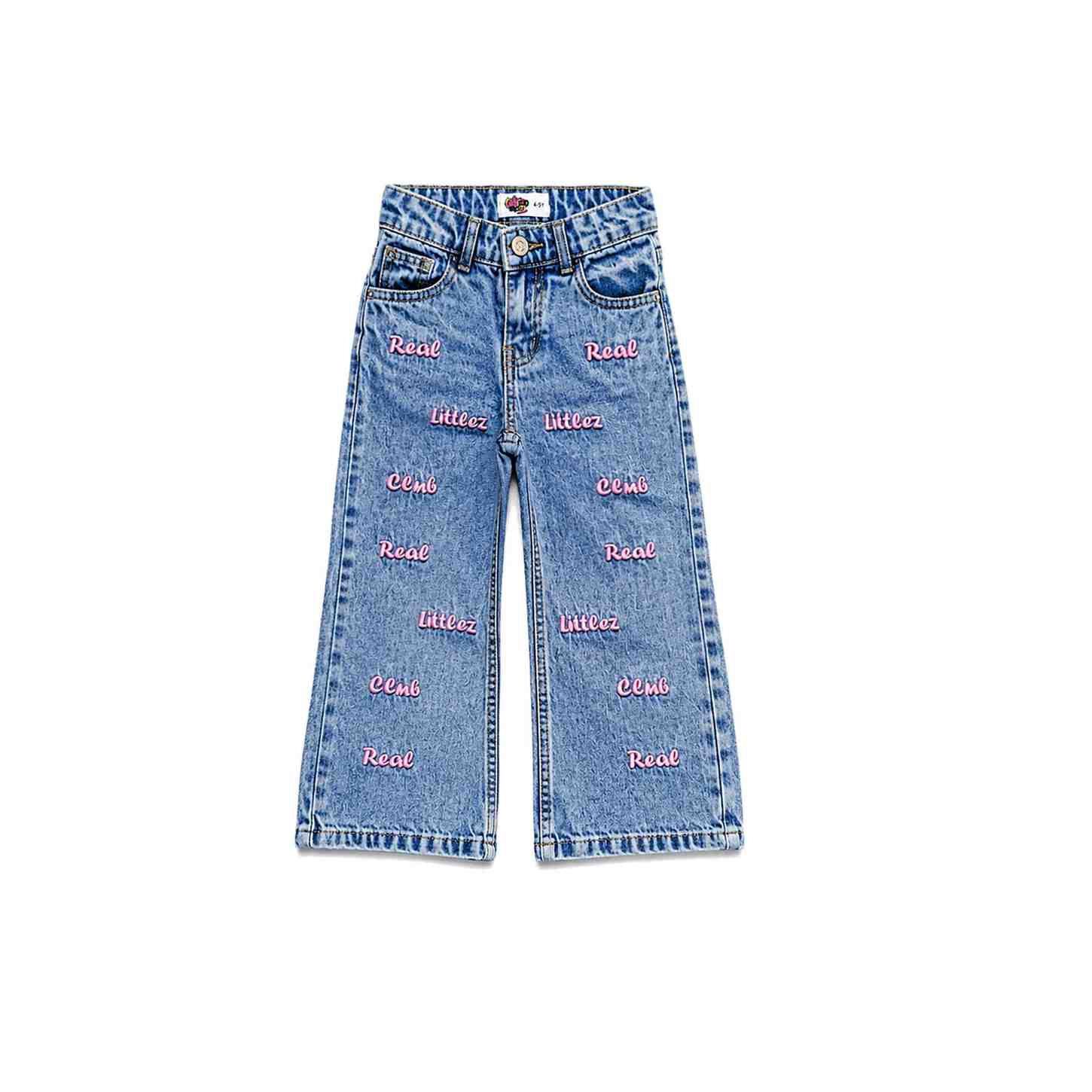 Real Littlez Club Embroidered Denim Pant - Ice Blue