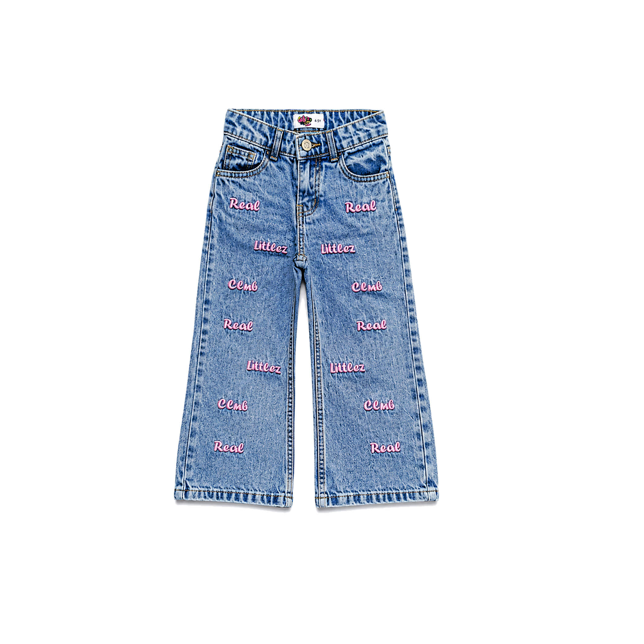 Real Littlez Club Embroidered Denim Pant - Ice Blue