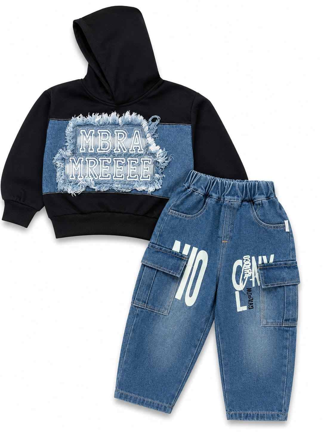 Rebel Fray Hoodie & Jeans - Black & Blue
