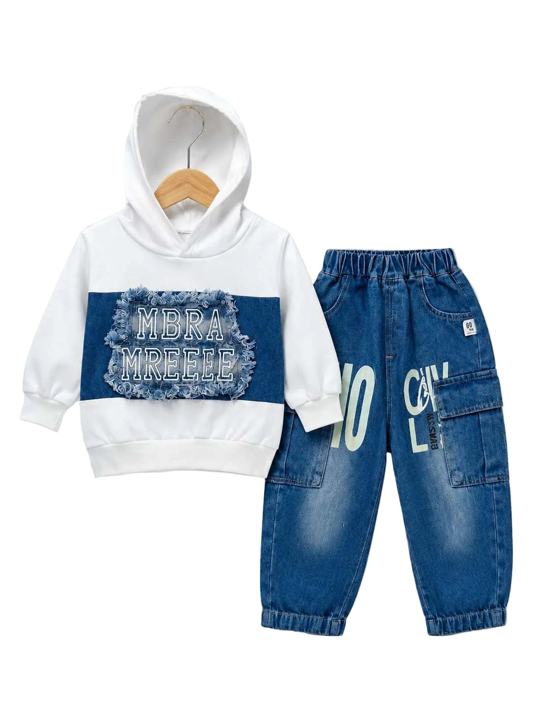 Rebel Fray Hoodie & Jeans - White & Blue