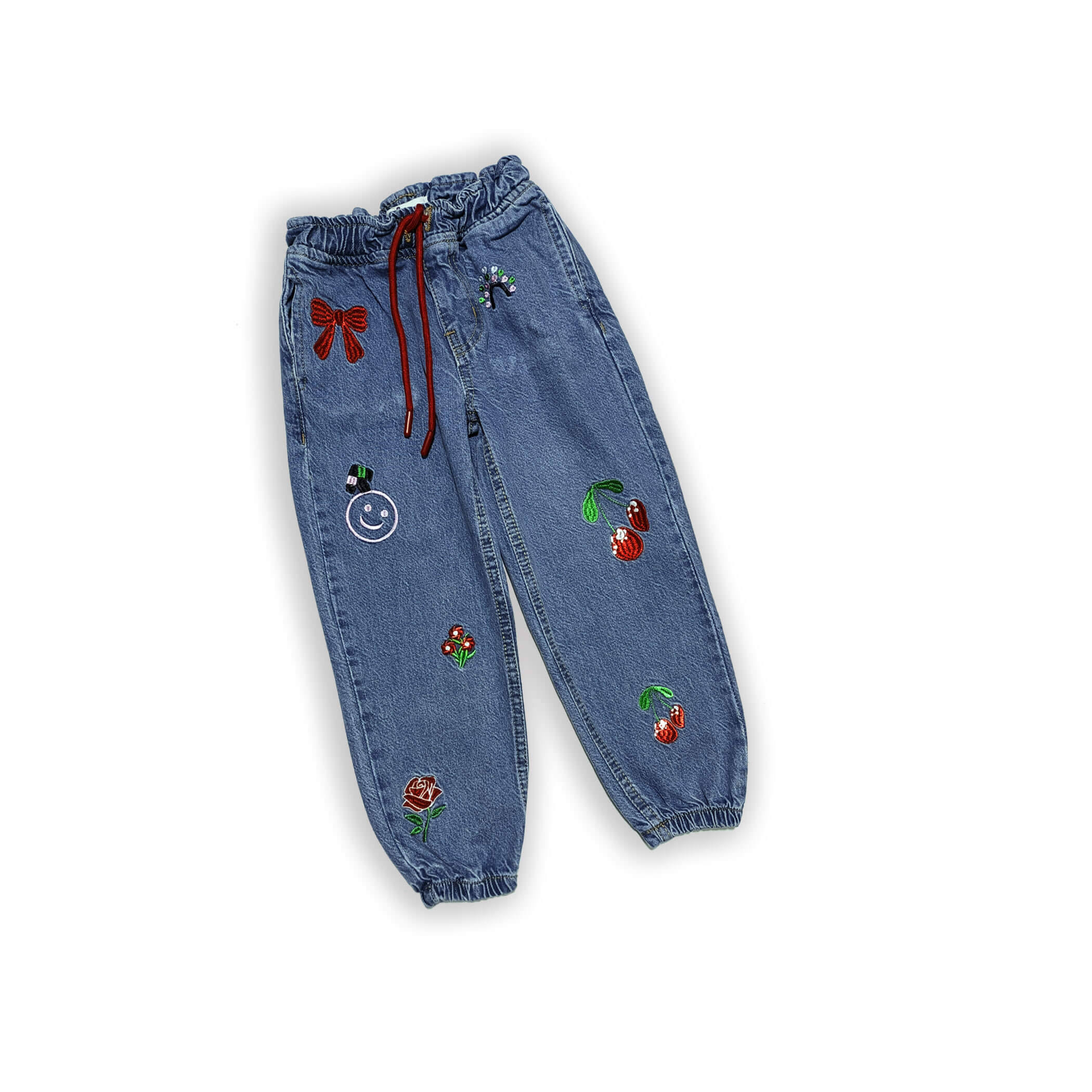 Red Bow &amp; Cherry  Mom fit Denim Pant - Light Blue