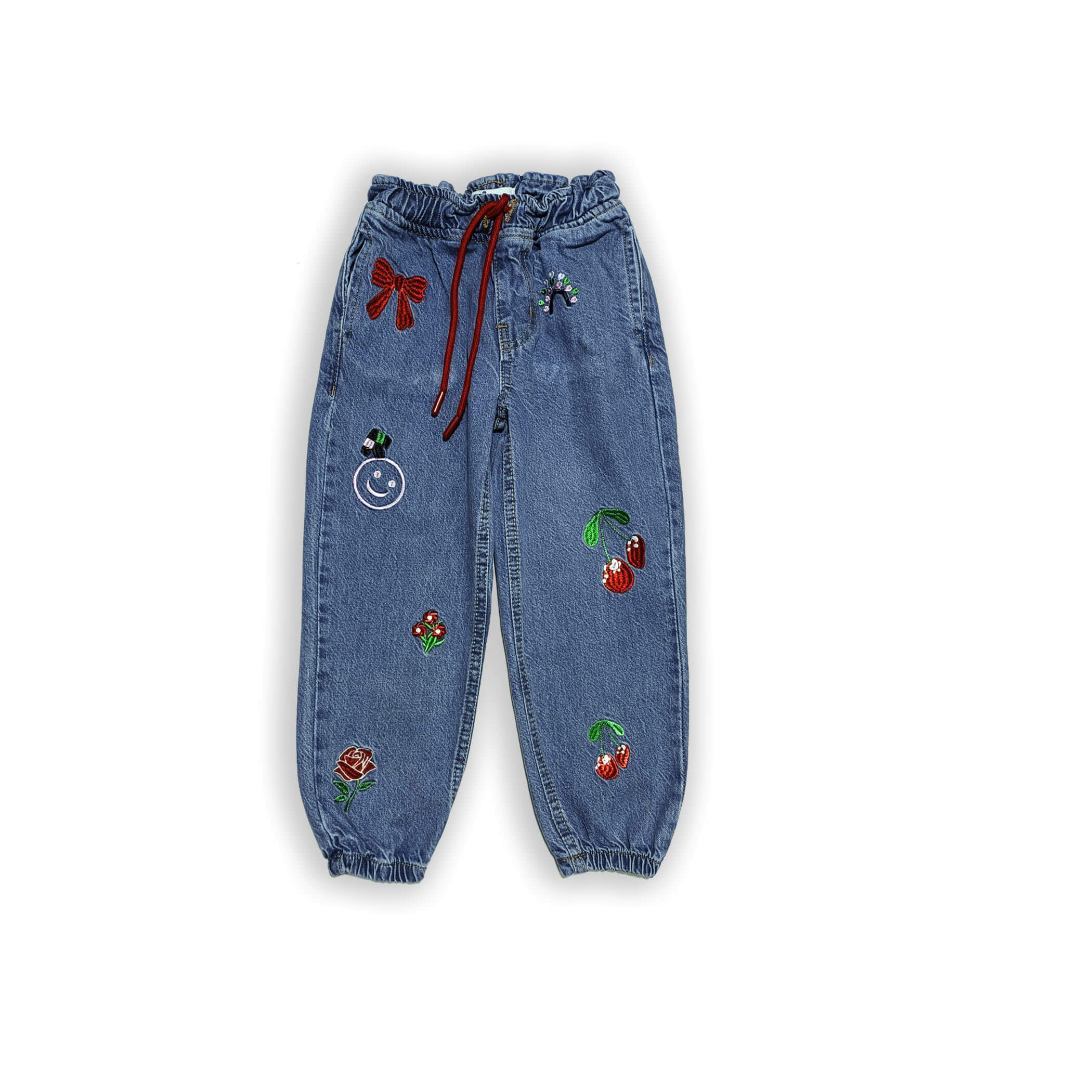 Red Bow &amp; Cherry  Mom fit Denim Pant - Light Blue