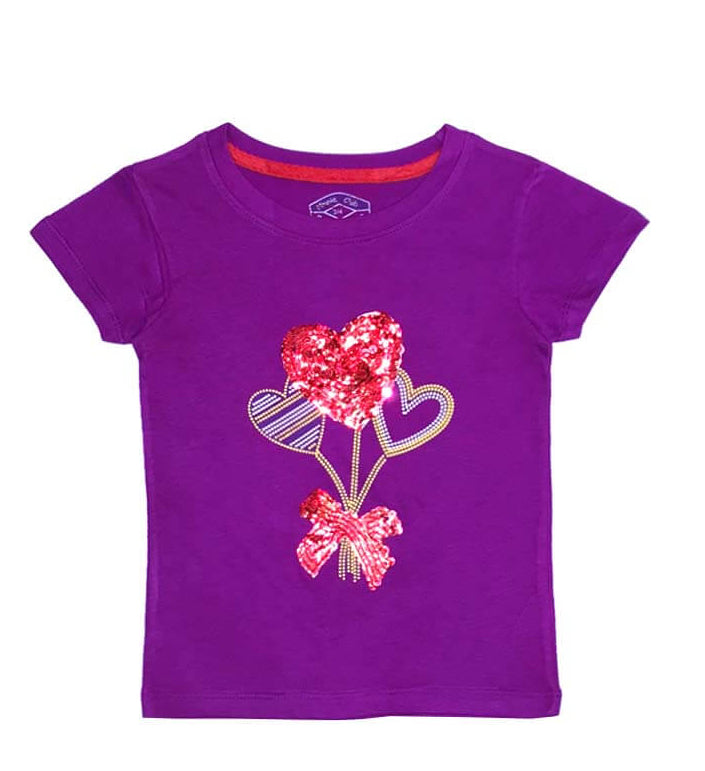 Red Heart With Bow Sequence Tee Shirt - Magenta