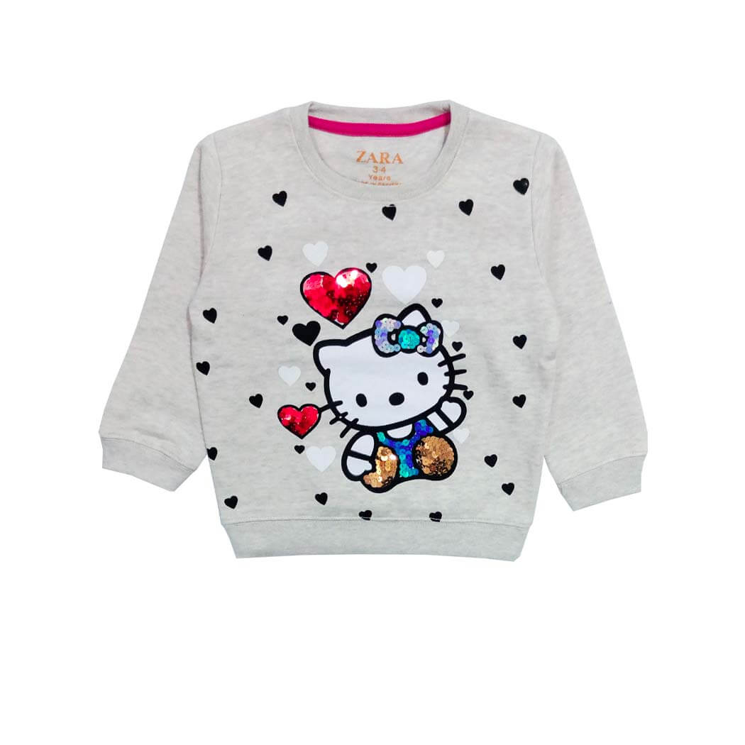 Red Sequence Hearts Golden Kitty Sweatshirt - Silver Gray