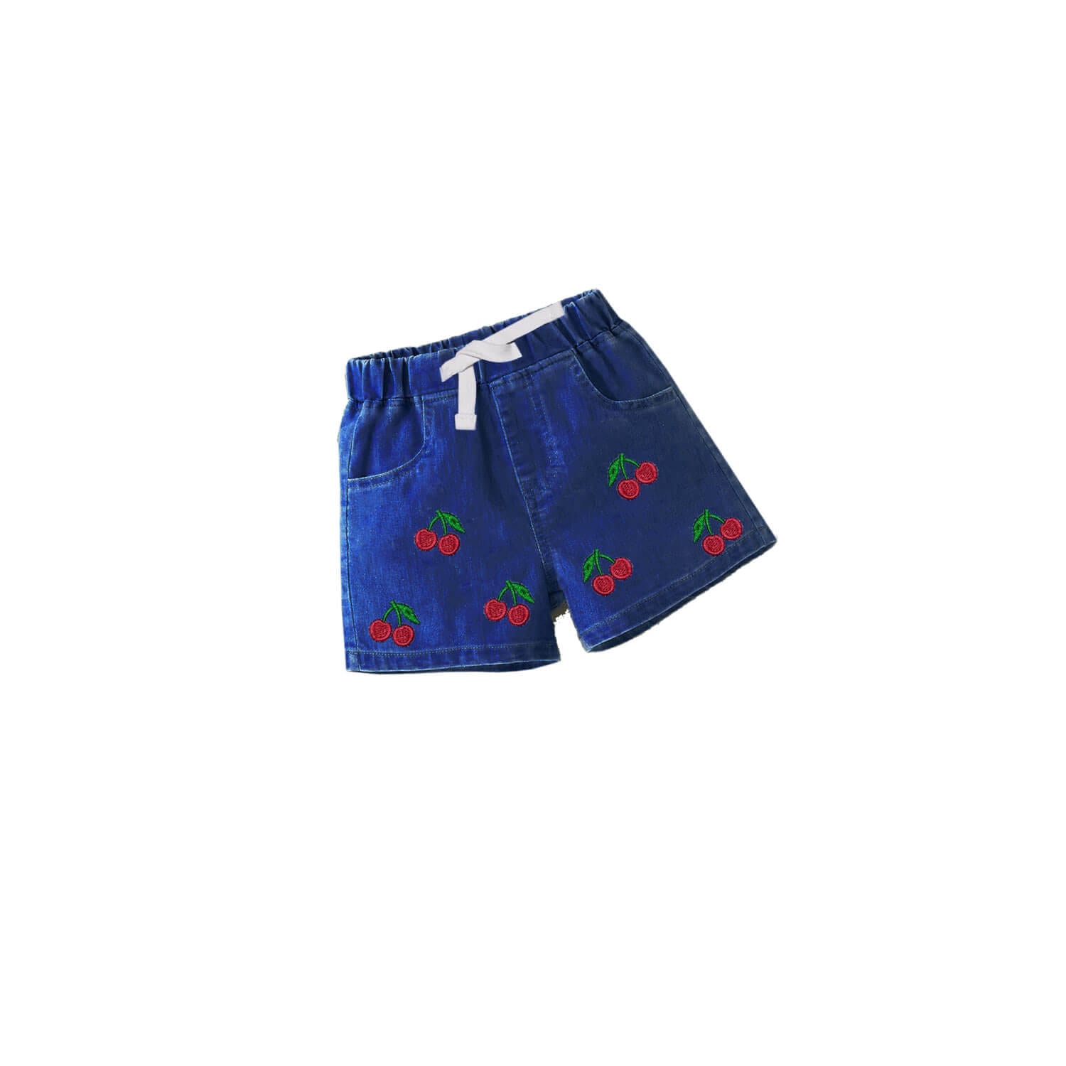 Red Sweet Cherries Denim Short - Mid Blue