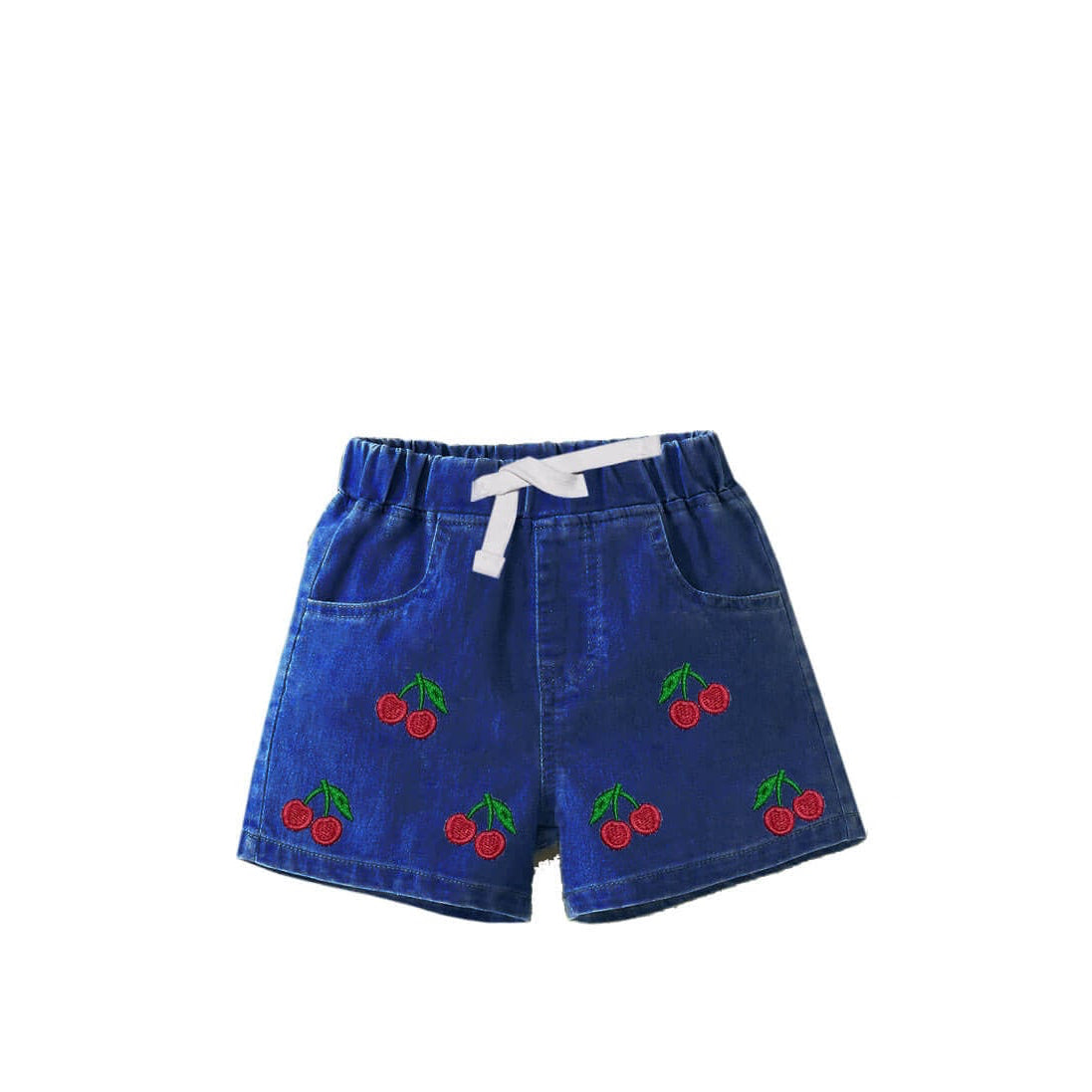 Red Sweet Cherries Denim Short - Mid Blue