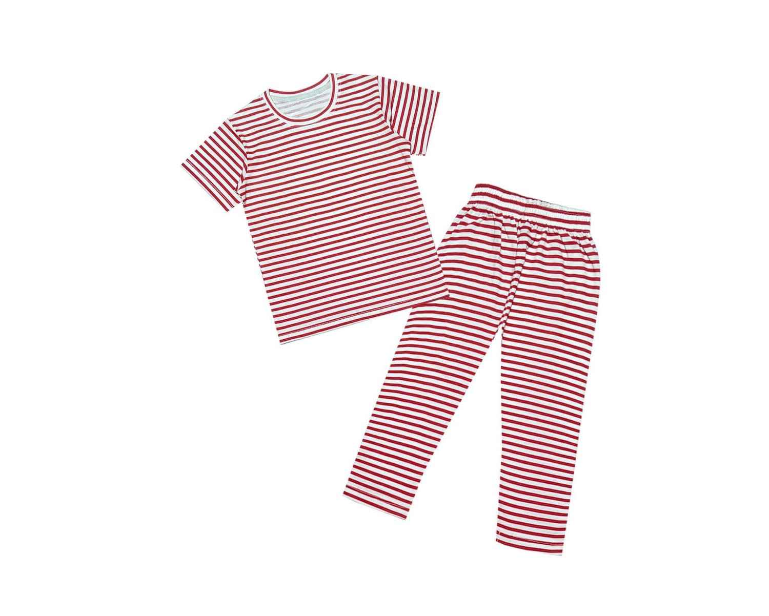 Red & White Stripes Tee & Trouser - Red & White