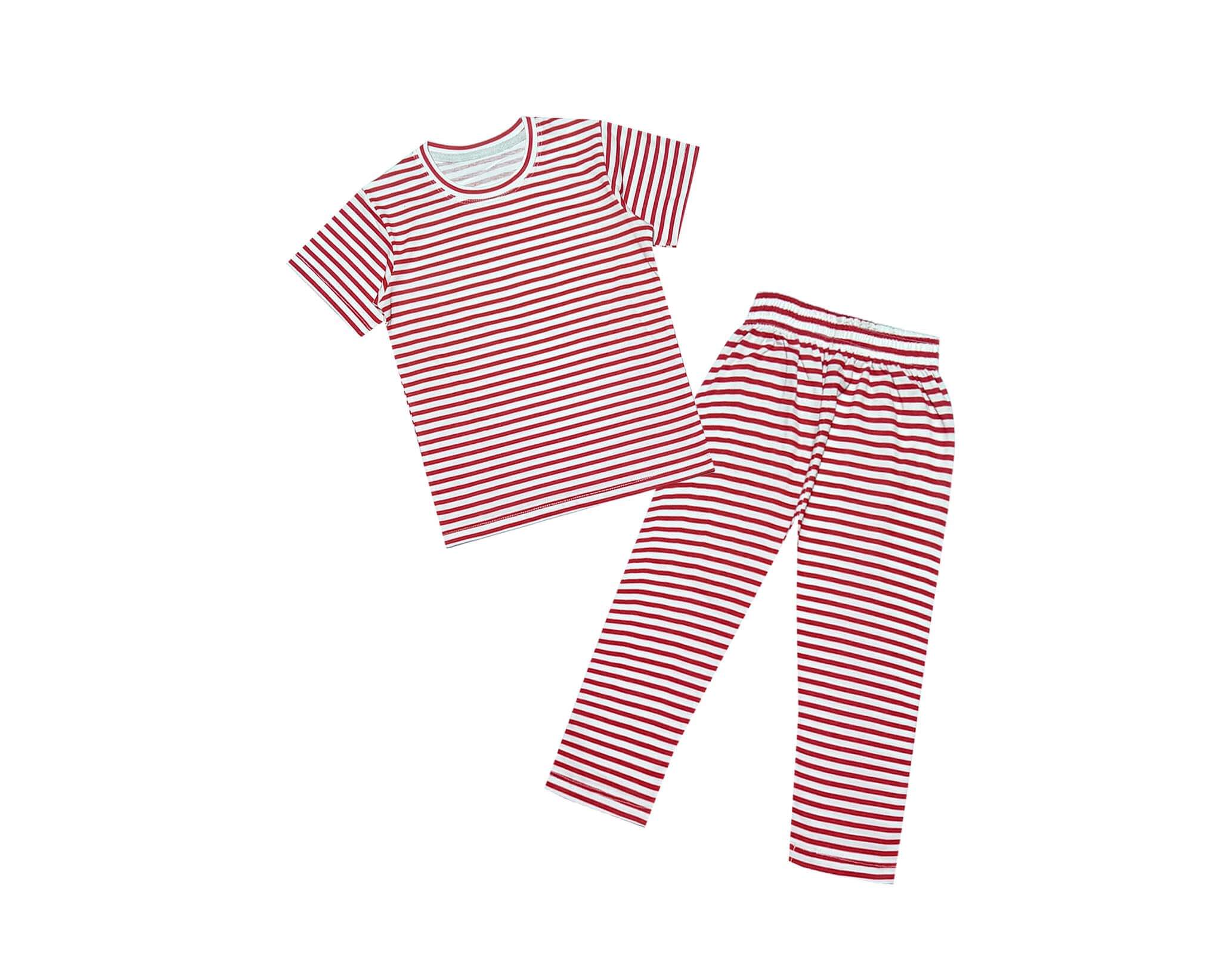 Red & White Stripes Tee & Trouser - Red & White