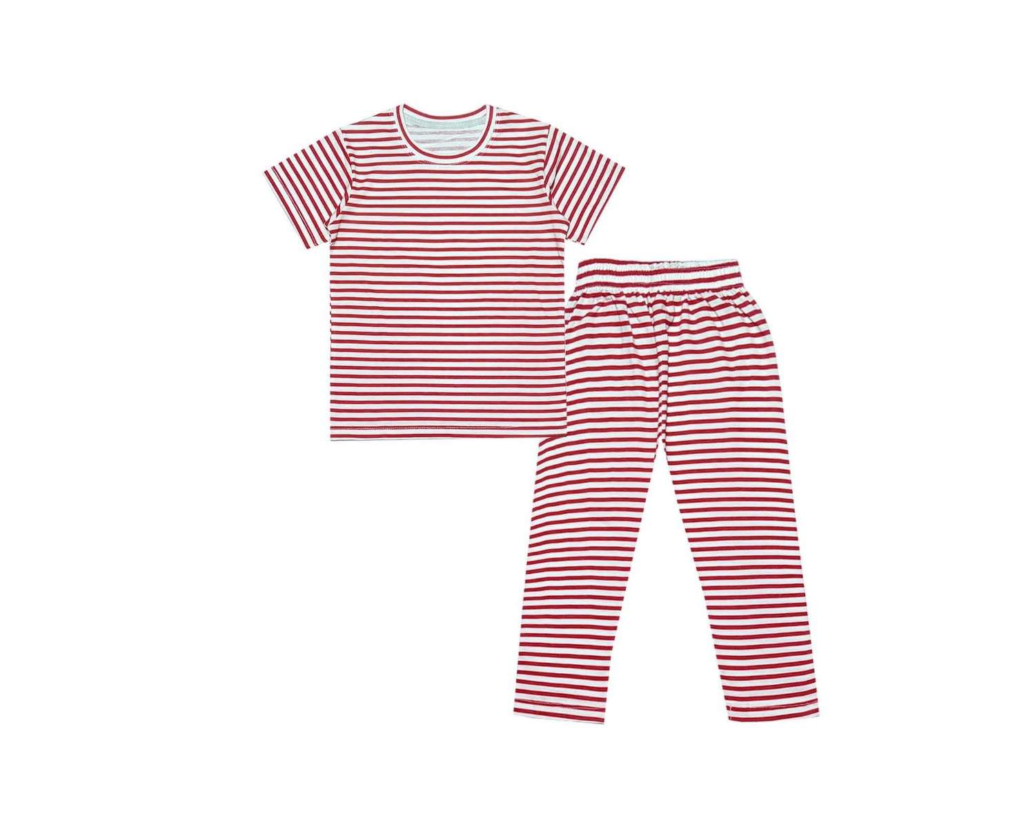 Red & White Stripes Tee & Trouser - Red & White