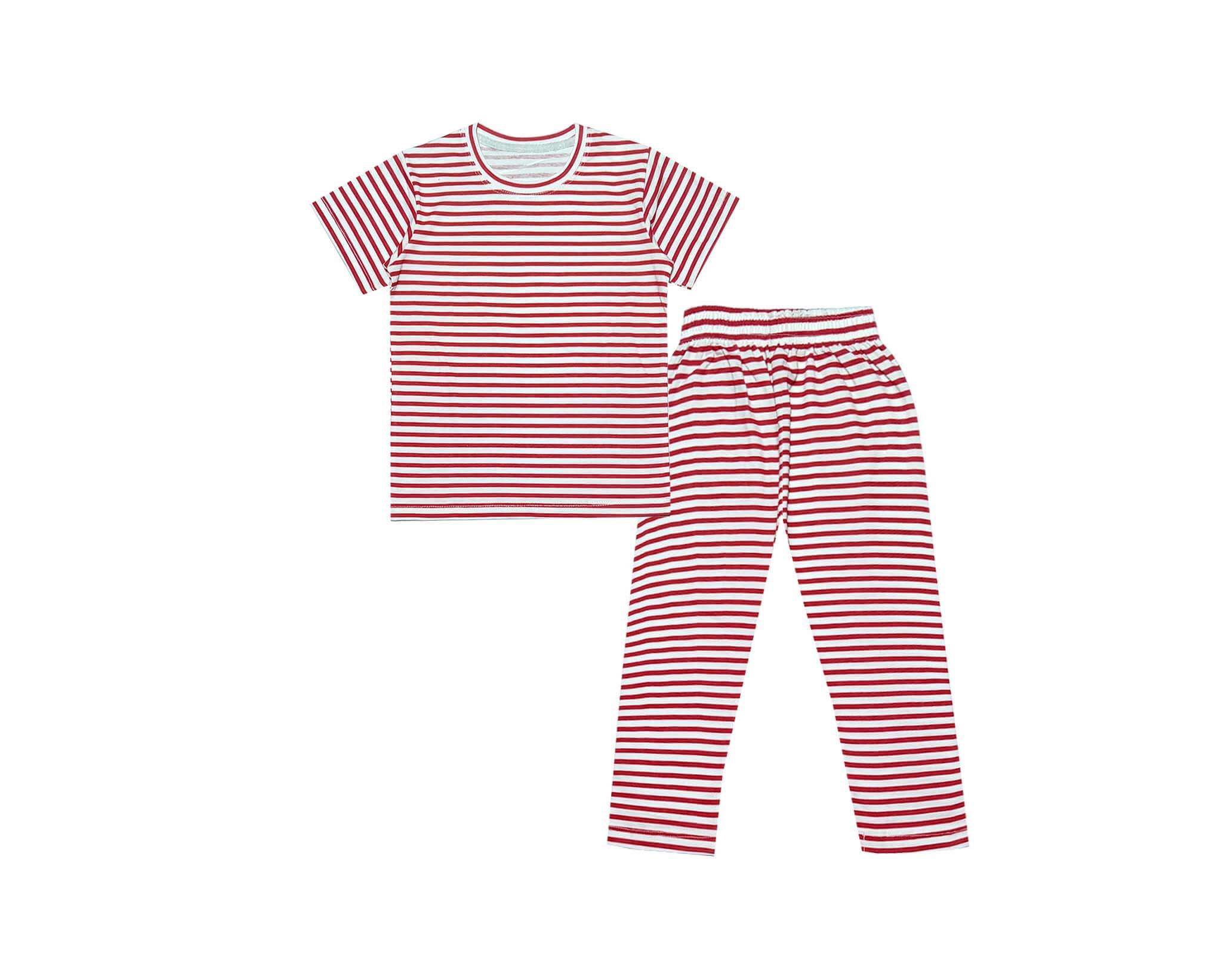 Red & White Stripes Tee & Trouser - Red & White