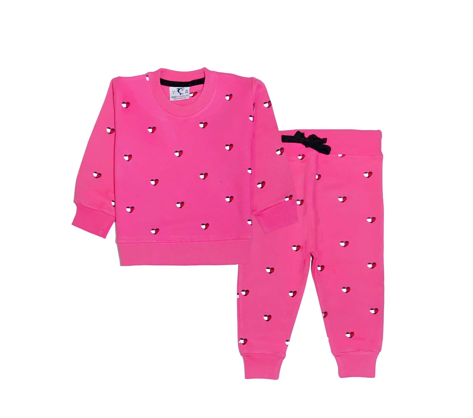 Red &amp; white Hearts Fleece Tracksuit - Pink
