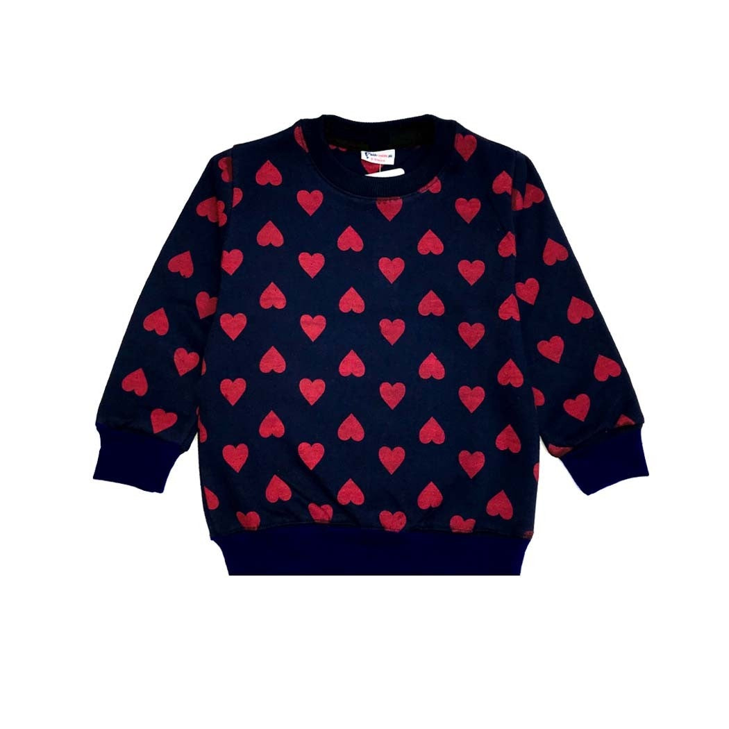 Red Hearts Pattern Sweatshirt – Navy Blue