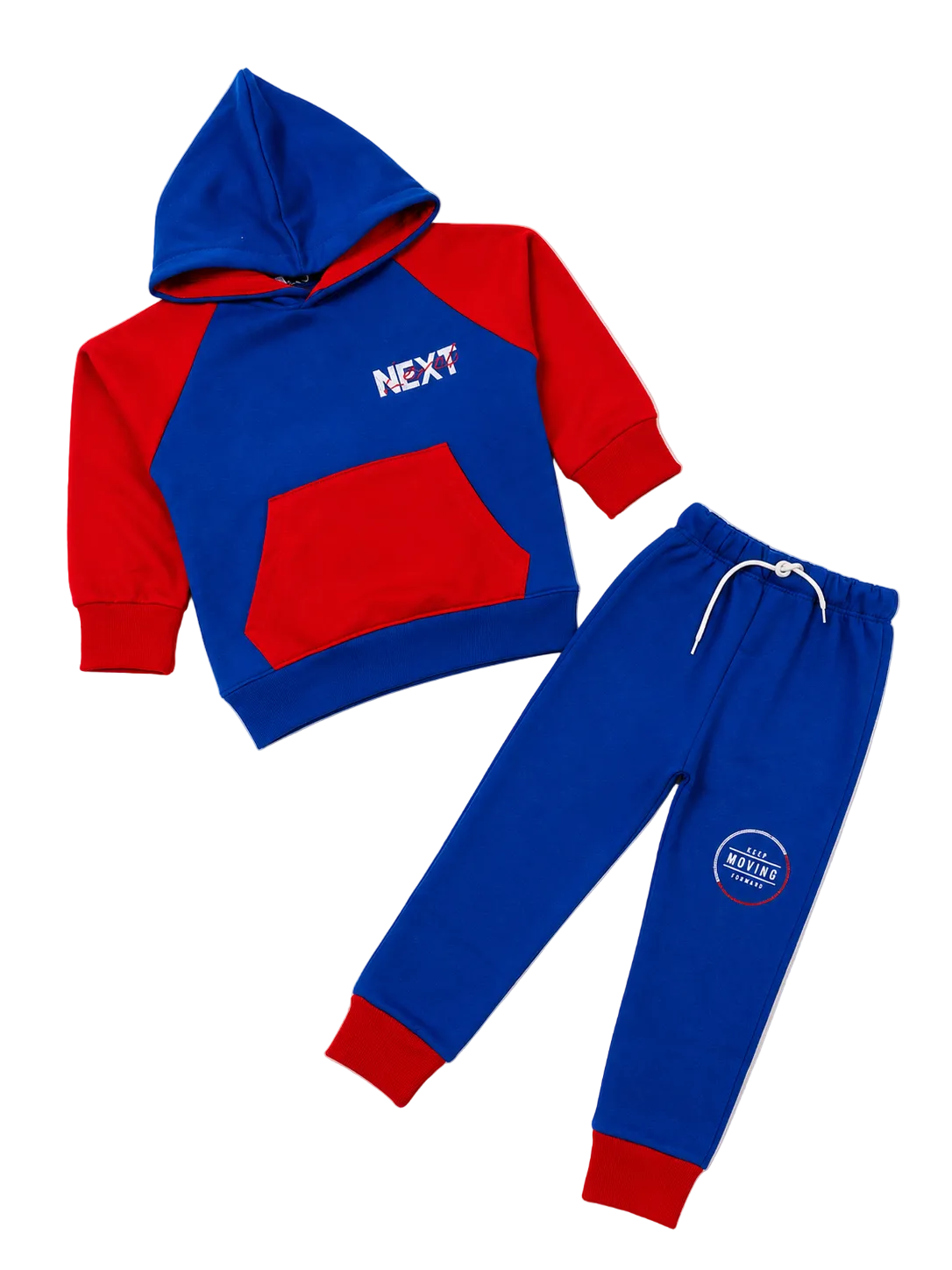 Red Penal Sleeve Kangaroo Pocket Fleece Tracksuit - Red & Blue-1