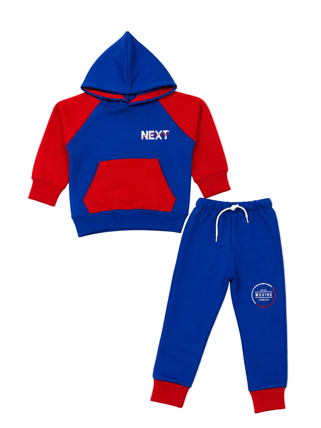 Red Penal Sleeve Kangaroo Pocket Fleece Tracksuit - Red & Blue