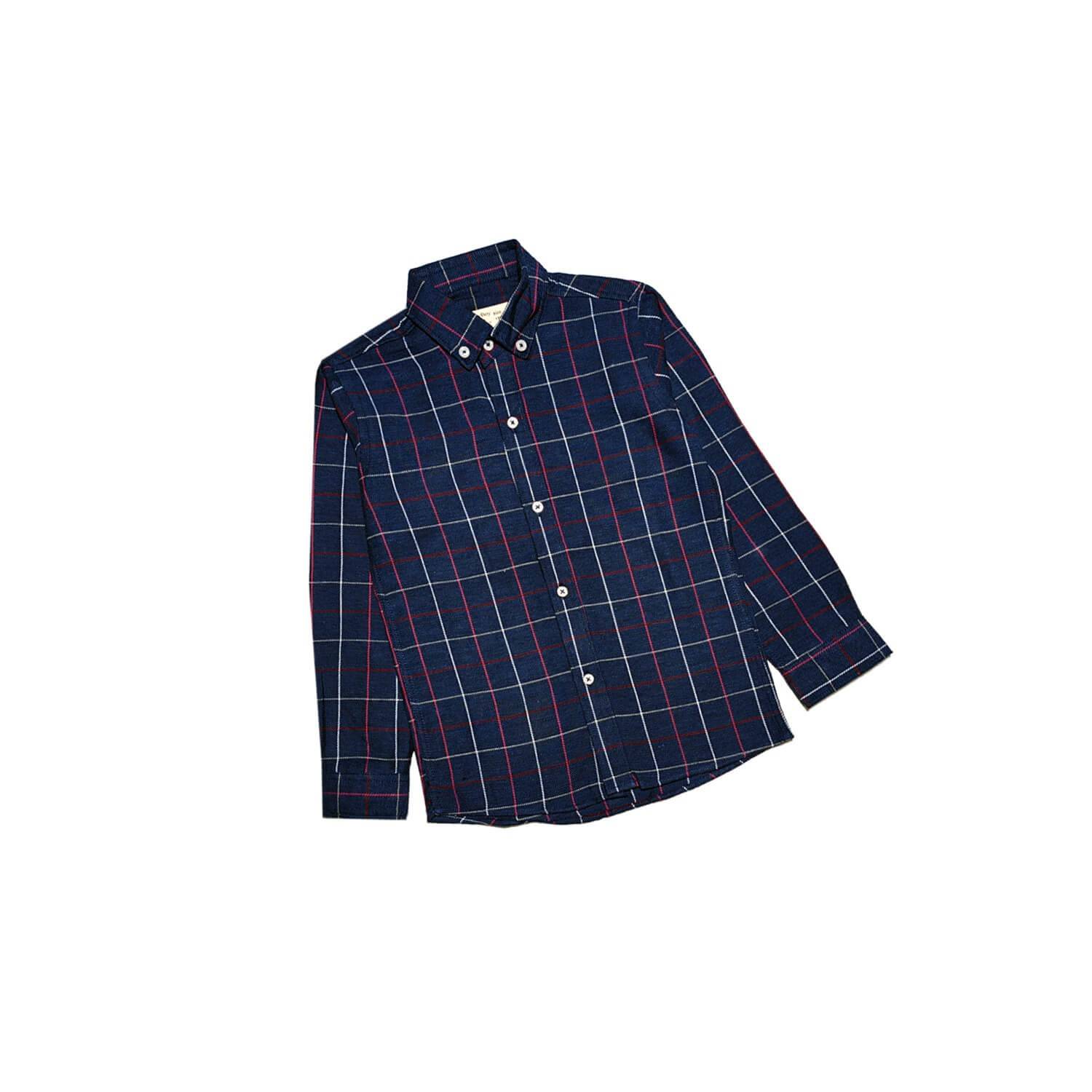 Red Plaid Check Casual Shirt Navy-Blue-1
