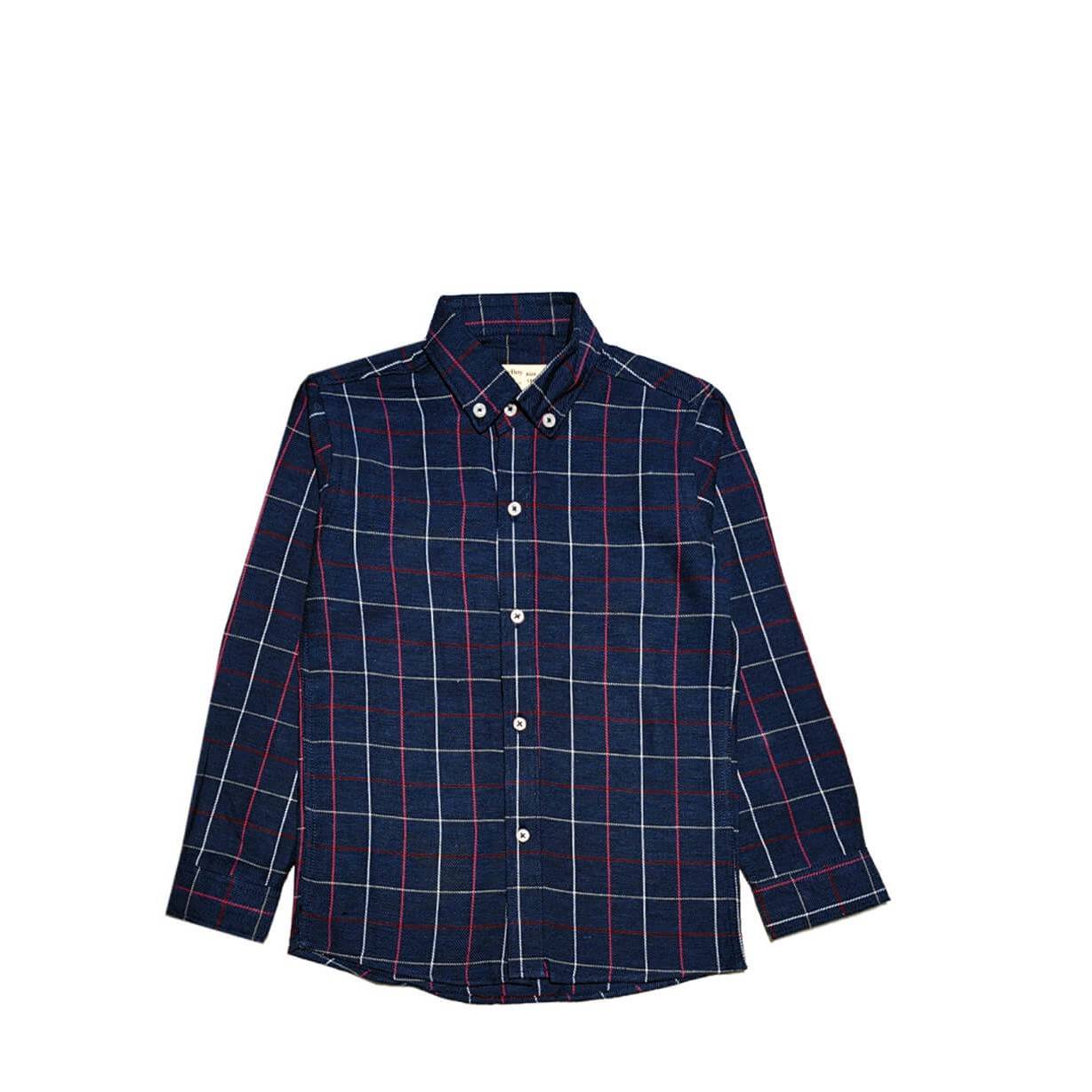 Red Plaid Check Casual Shirt Navy-Blue