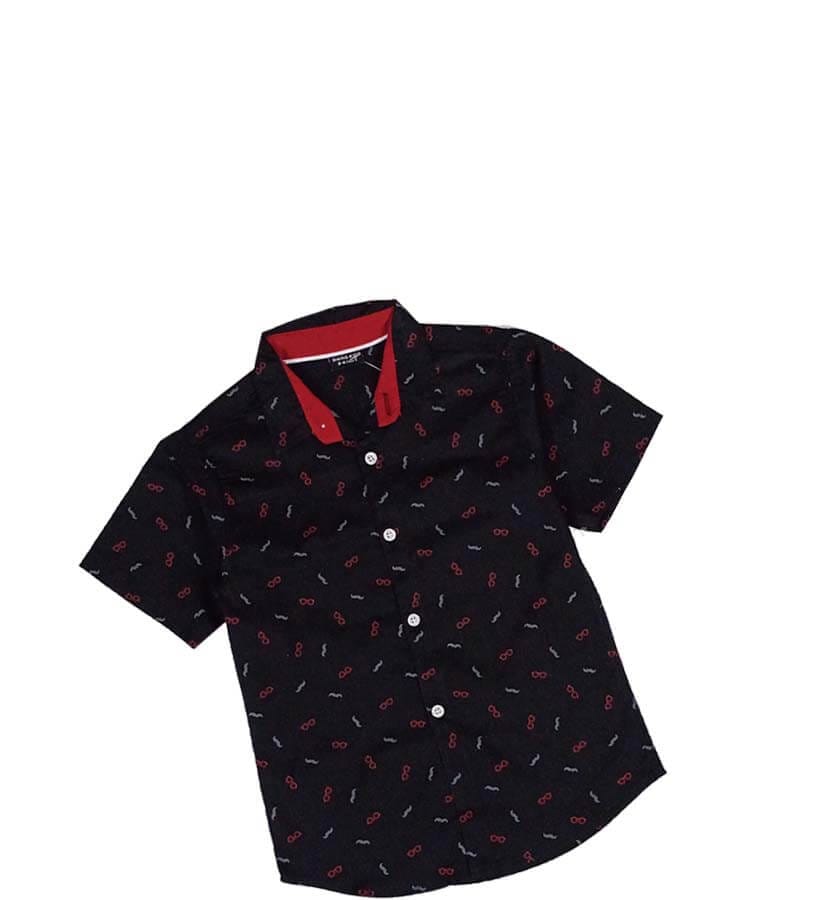 Red Sunglasses Cotton Half Sleeve Casual Shirt-Black-1