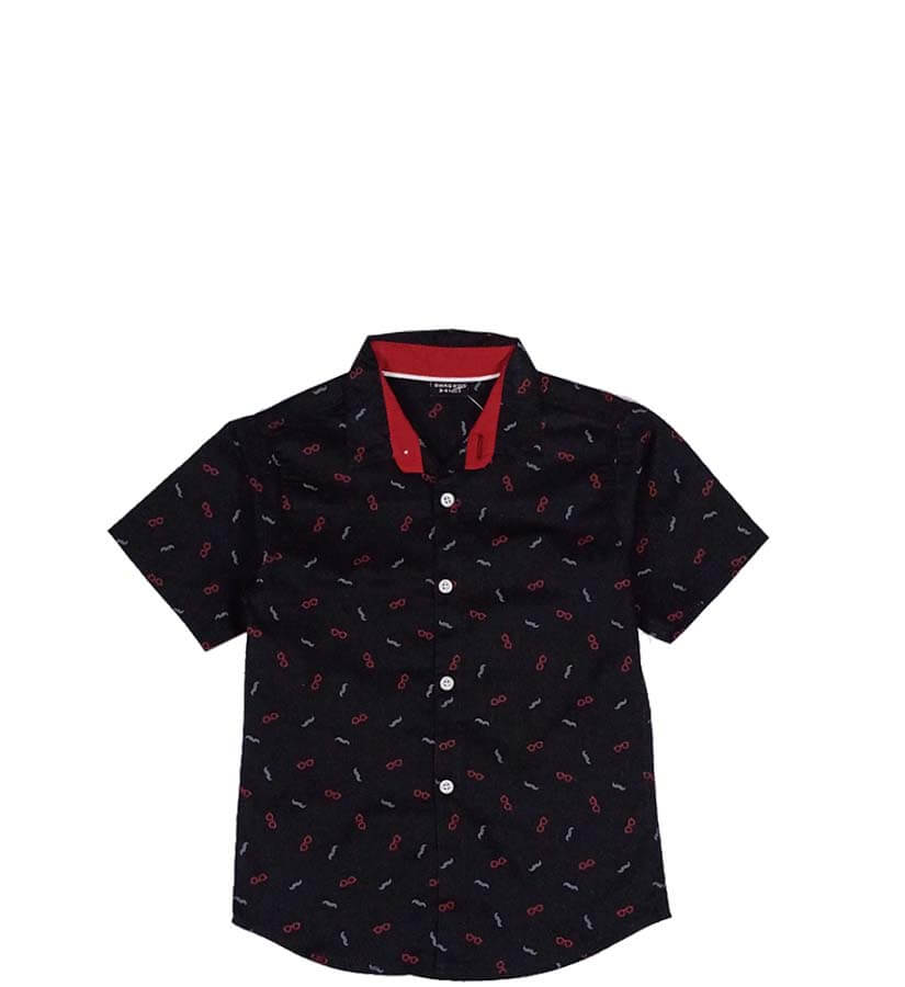 Red Sunglasses Cotton Half Sleeve Casual Shirt-Black