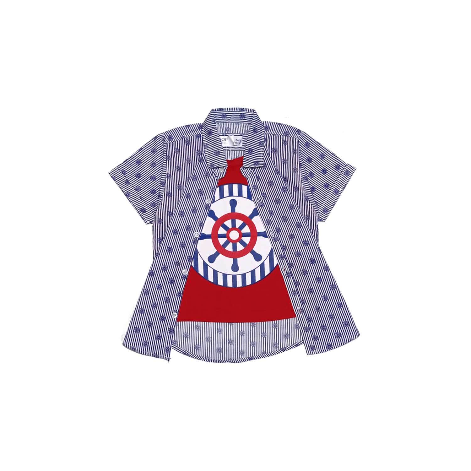 RegularFitNauticalPartyStripesTwoferCottonCasualShirt-Red_BlueStripes