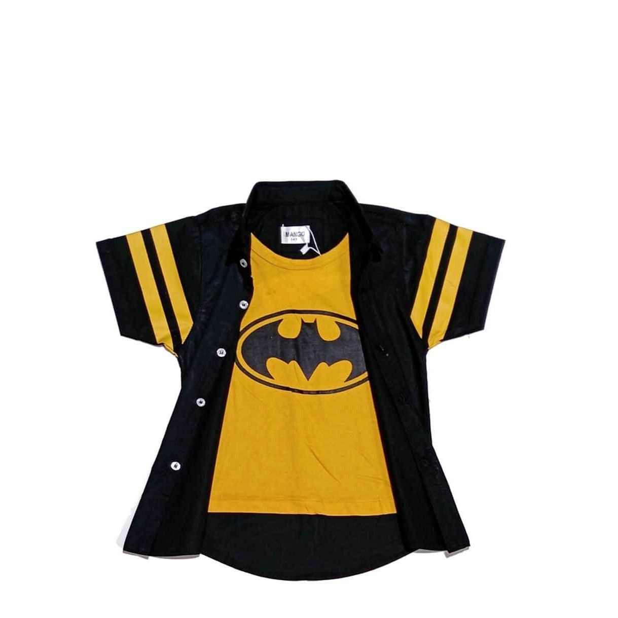 Regular Fit Bat Style Twofer Cotton Casual Shirt Black Mustard