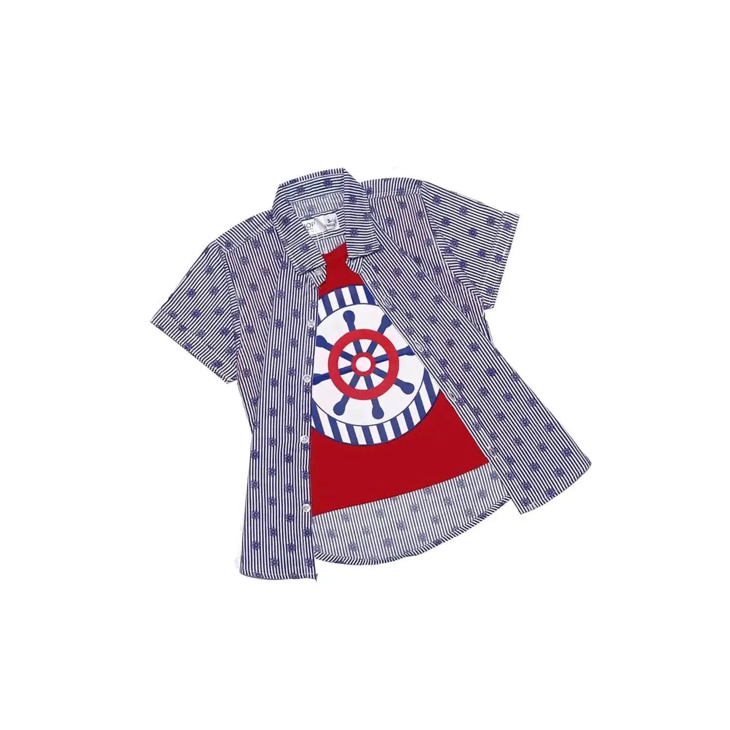 Regular Fit Nautical Party Stripes Twofer Cotton Casual Shirt-Red Blue Stripes-1