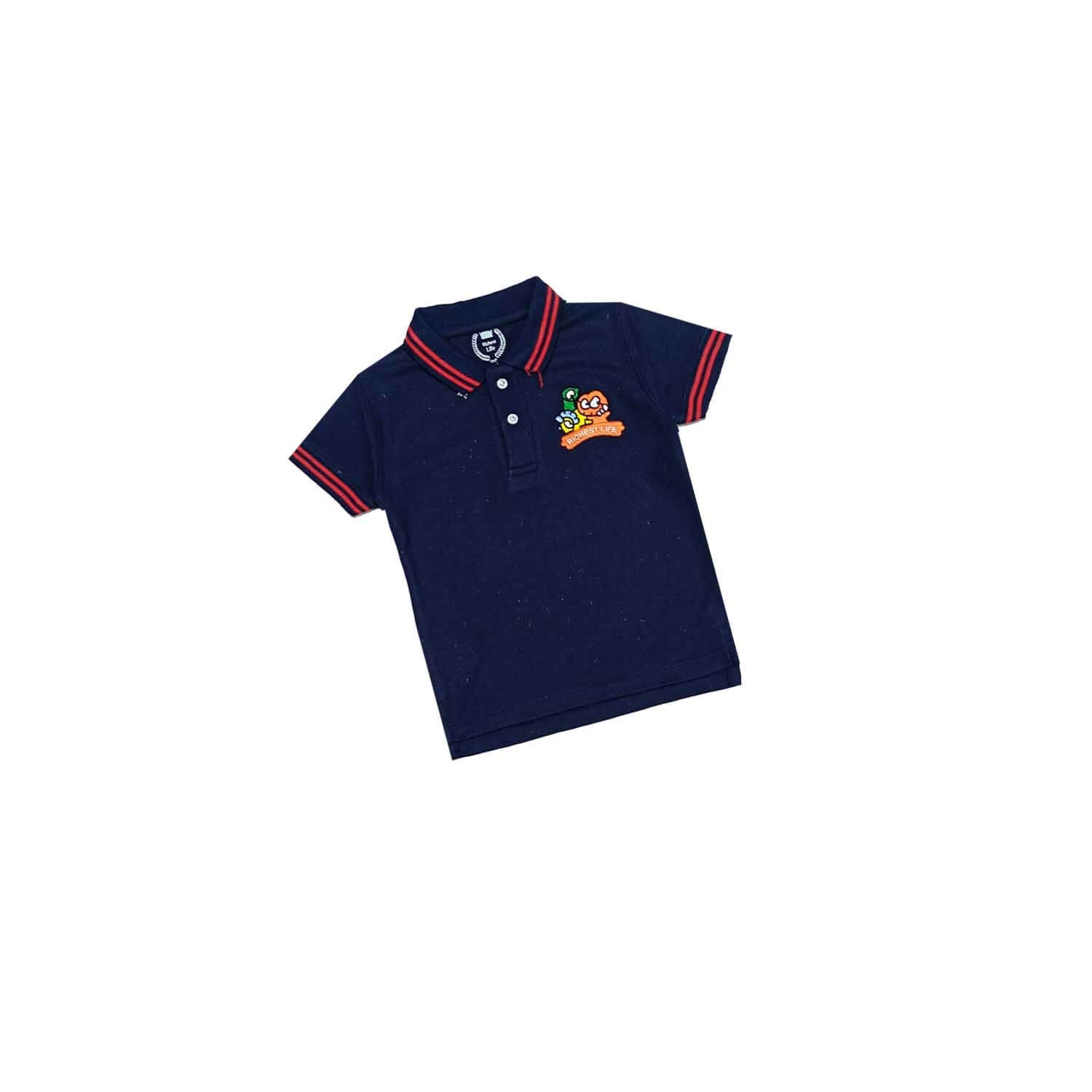 Richest Life Black Tipping Colar Polo Shirt - Navy Blue