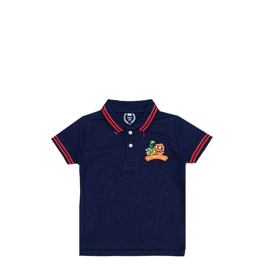 Richest Life Black Tipping Colar Polo Shirt - Navy Blue