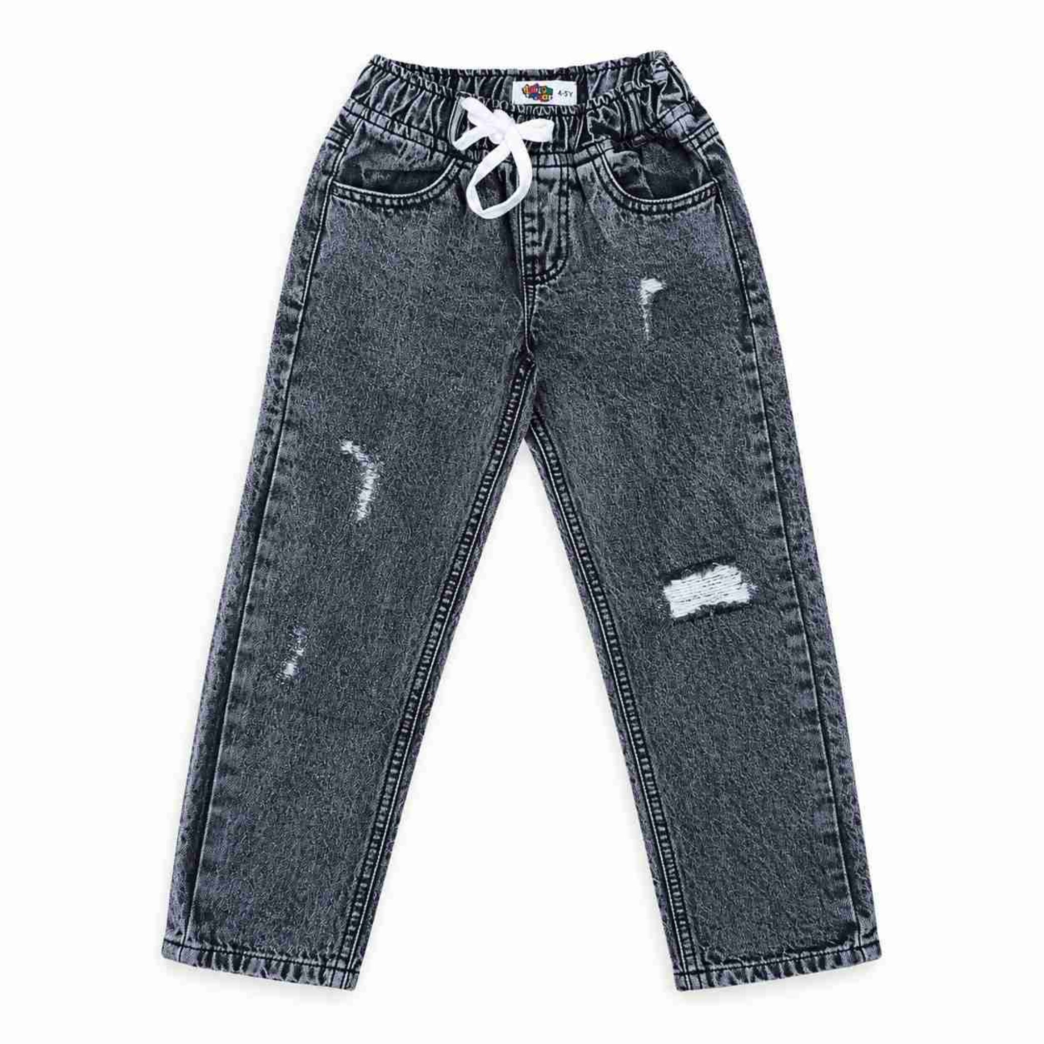Ripping Style Adjustable Waist Denim Pent - Charcoal