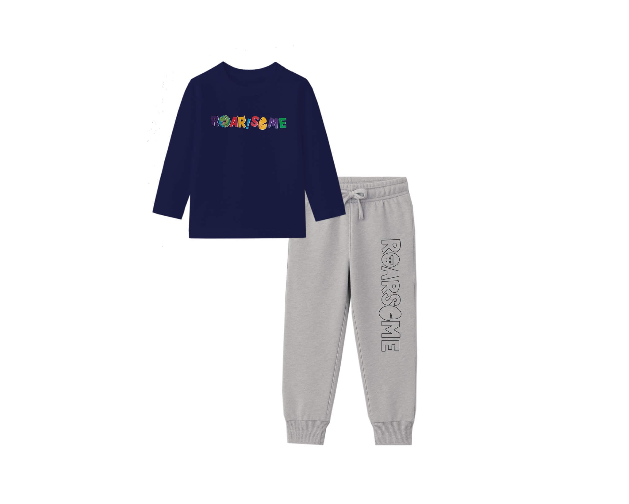 RoarSome Cotton Jercey Full Sleeves Tee & Trouser- Navy Blue & Heather Grey