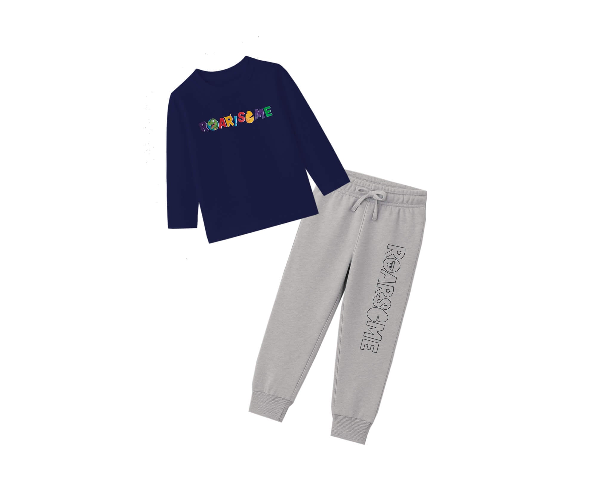 RoarSome Cotton Jercey Full Sleeves Tee & Trouser- Navy Blue & Heather Grey