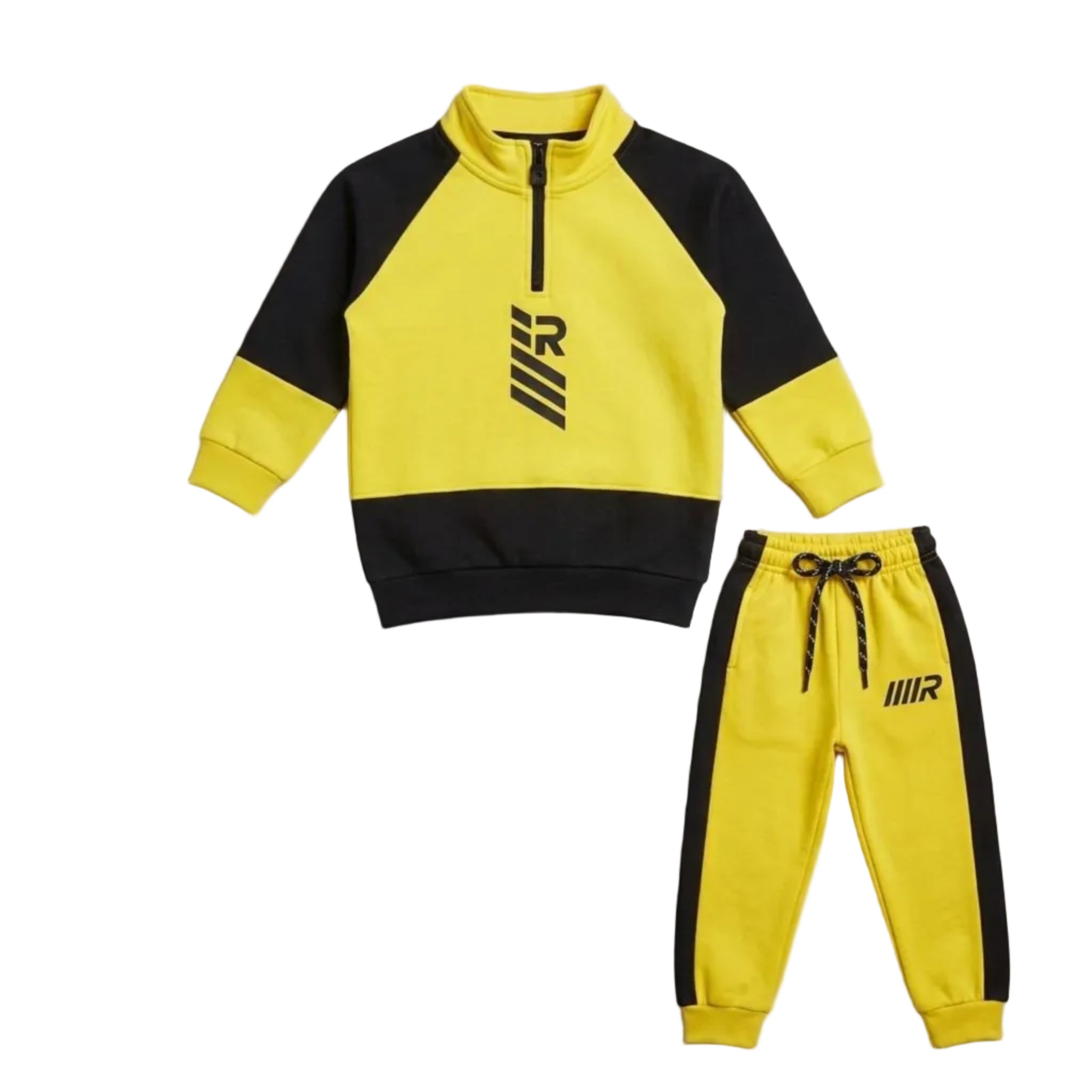 Rock Your Zipper Fleece Tracksuit - Yellow & Black