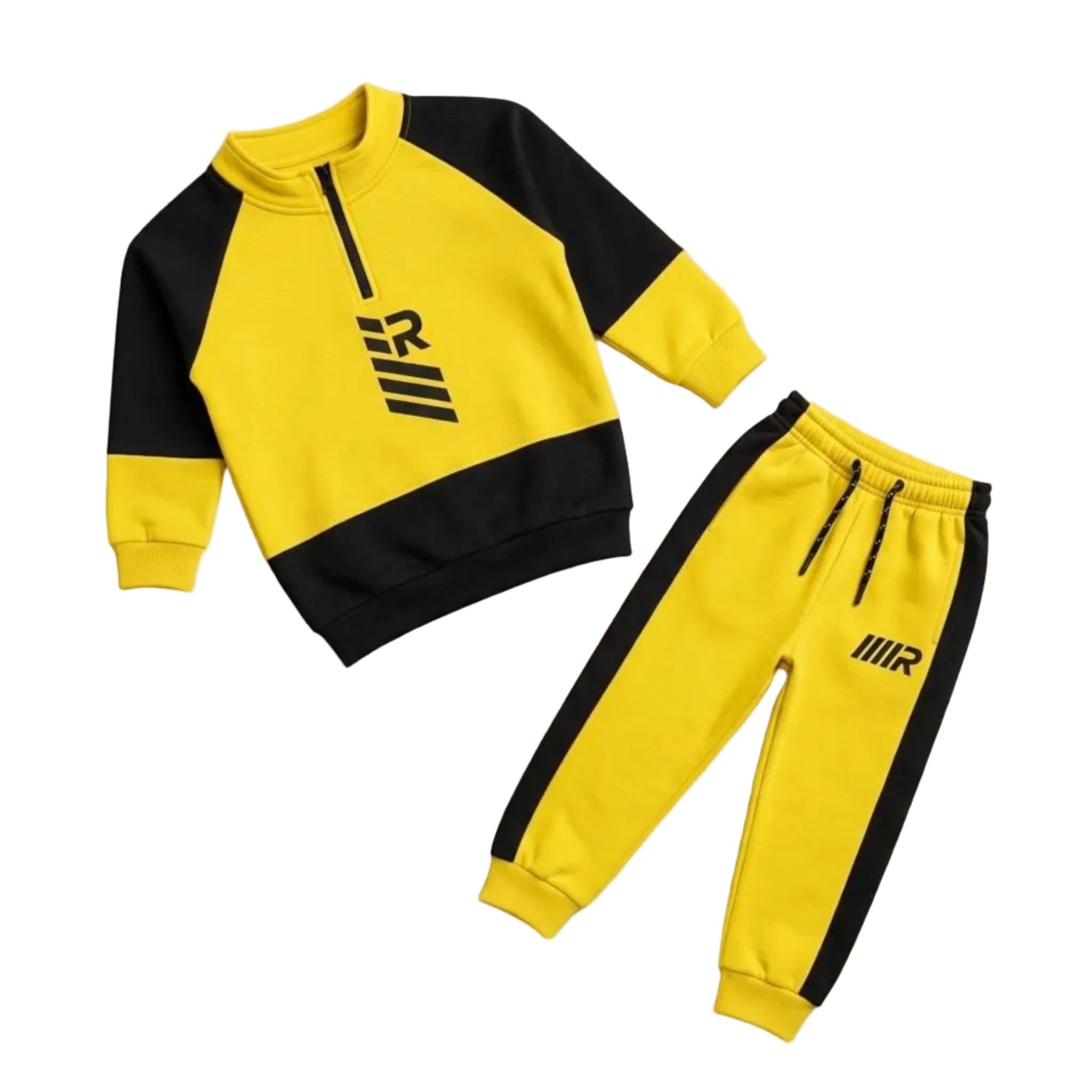 Rock Your Zipper Fleece Tracksuit - Yellow & Black