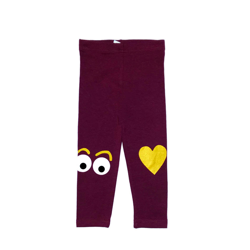 Rolling Eyes with Glitter Heart Tights - Mahroon