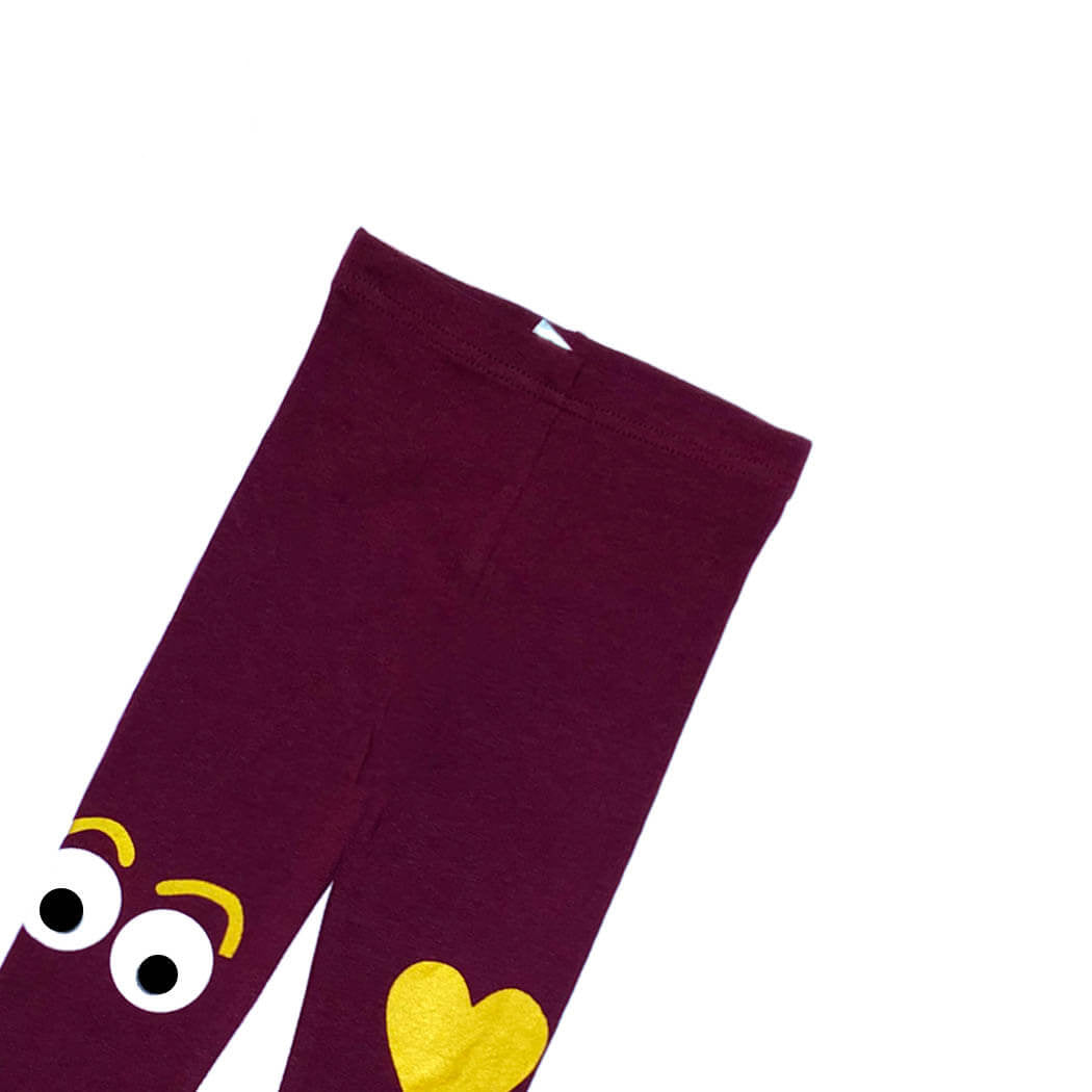 Rolling Eyes with Glitter Heart Tights - Mahroon