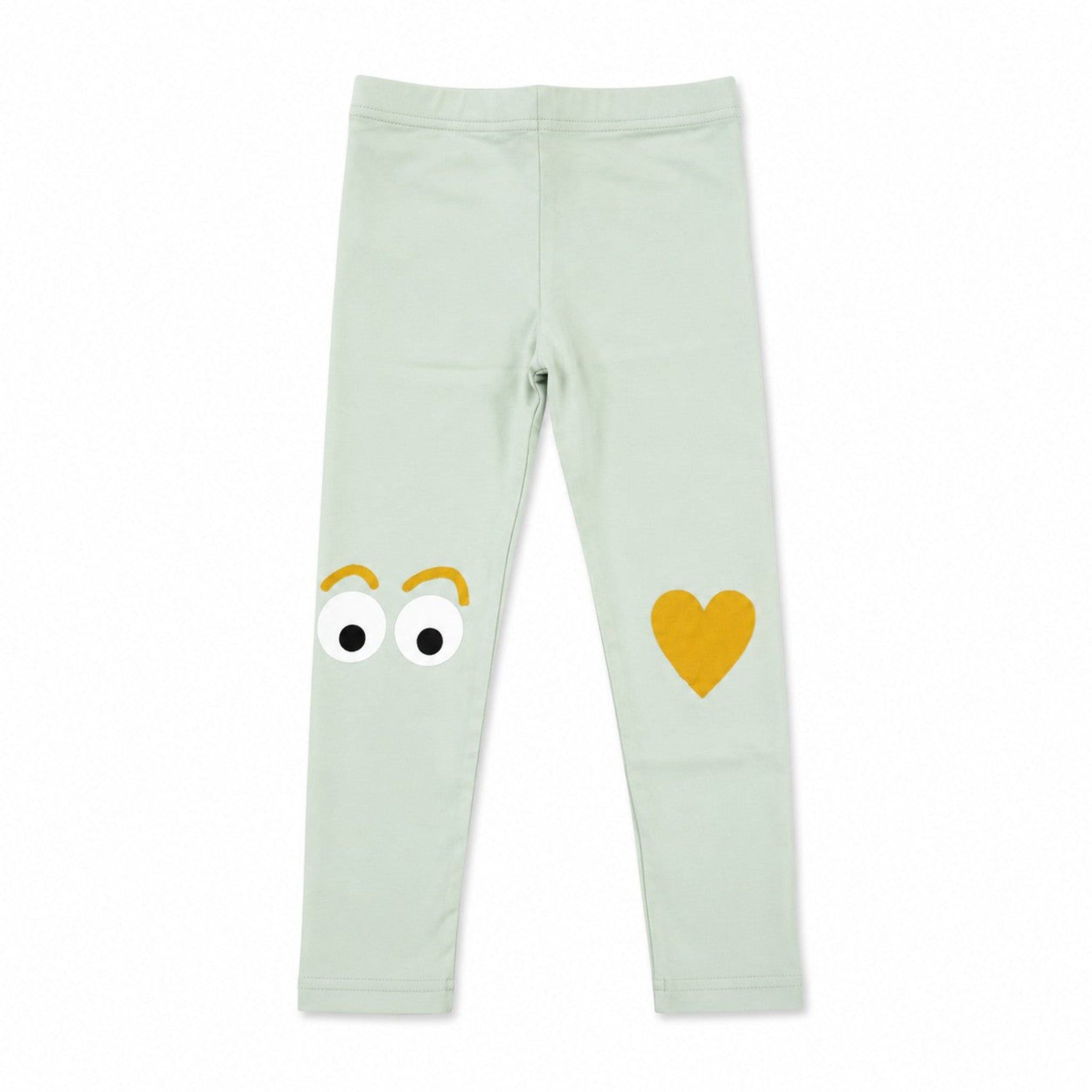 Rolling Eyes with Glitter Heart Tights - Pistacho Green